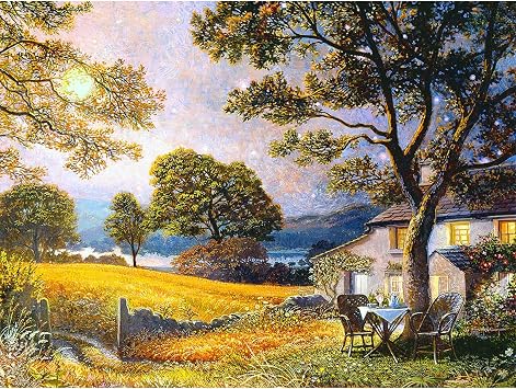 PieceRelax PieceClicks Plastic Jigsaw Puzzle for Adults 1000 Pieces - Stephen Darbishire - Harvest Moon - 25.2 X 18.9 Inches, Most Satisfying Table Games, No Glue Needed [U1134]