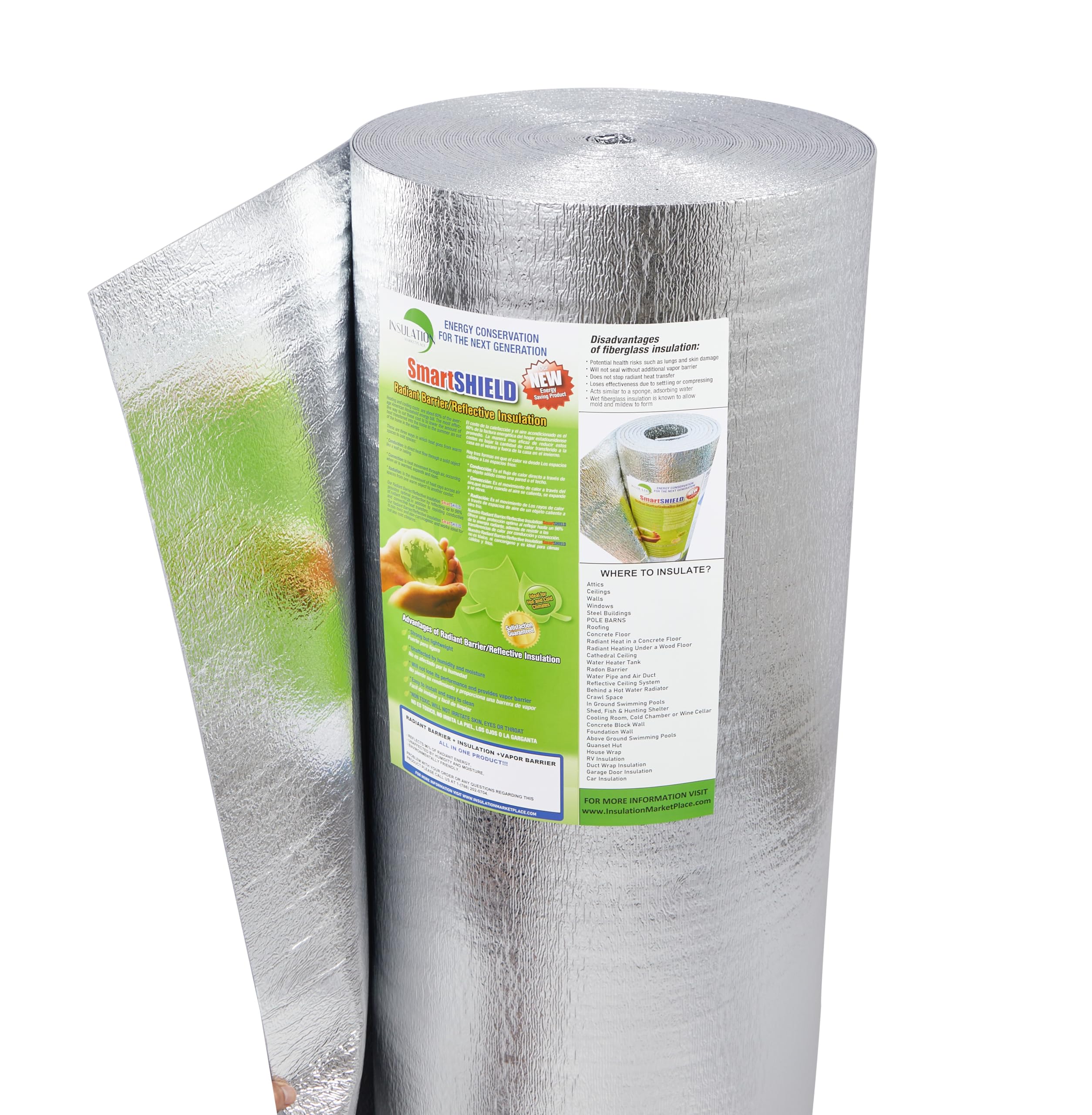 SmartSHIELD -1.5mm 48" x200ft Reflective Insulation roll 800 Sq. Ft., Foam Core Radiant Barrier, Thermal Insulation Shield - Foil / Foil