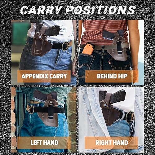 Miniatura 6 de lazyElf Funda de pistola de cuero genuino para pistolas, pistolas, diestros, zurdos, transporte oculto para Glock 194343X, Taurus G2CG3CG3 tamaño