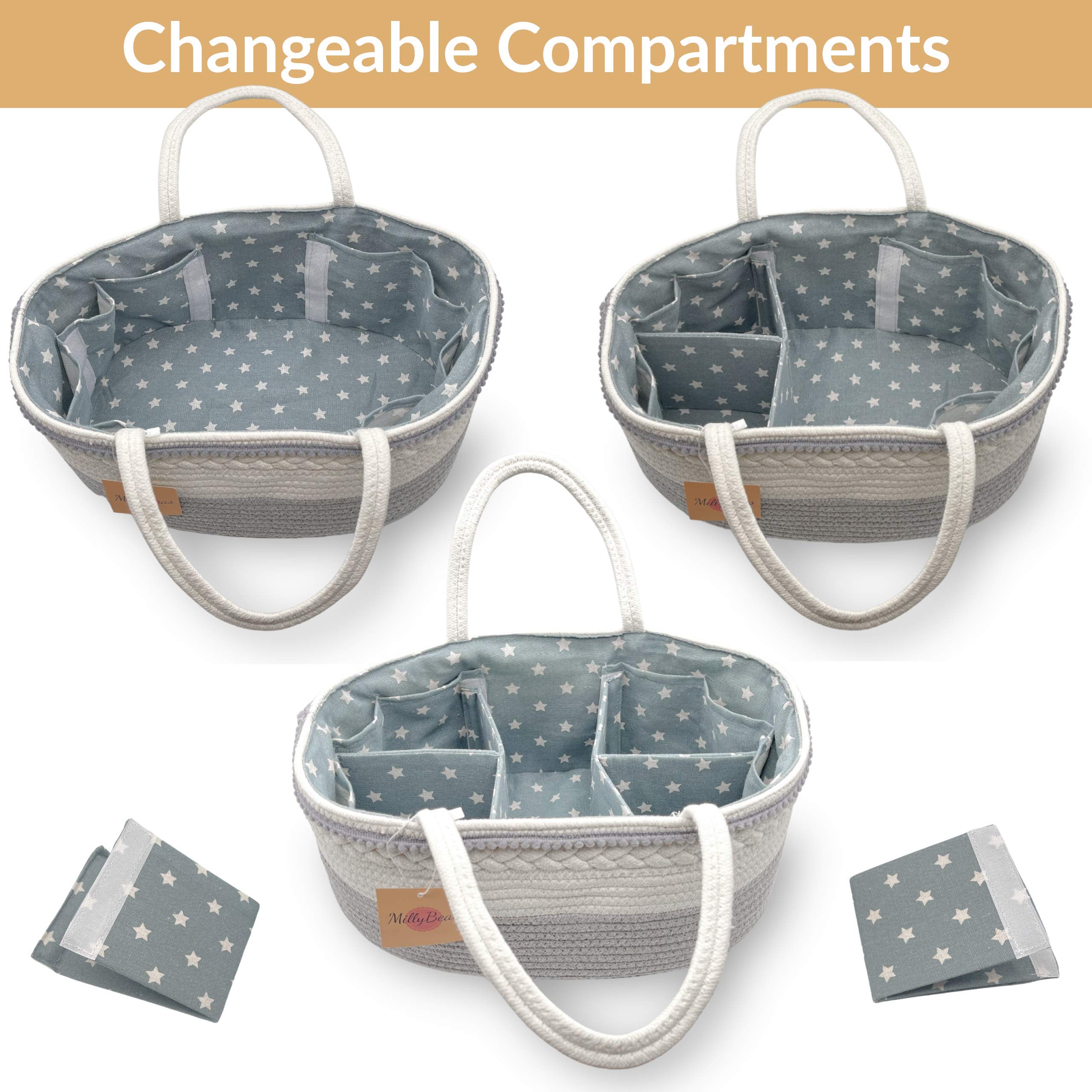 Millybeas Baby Nappy Caddy Organiser, Cotton Rope Basket for Diaper