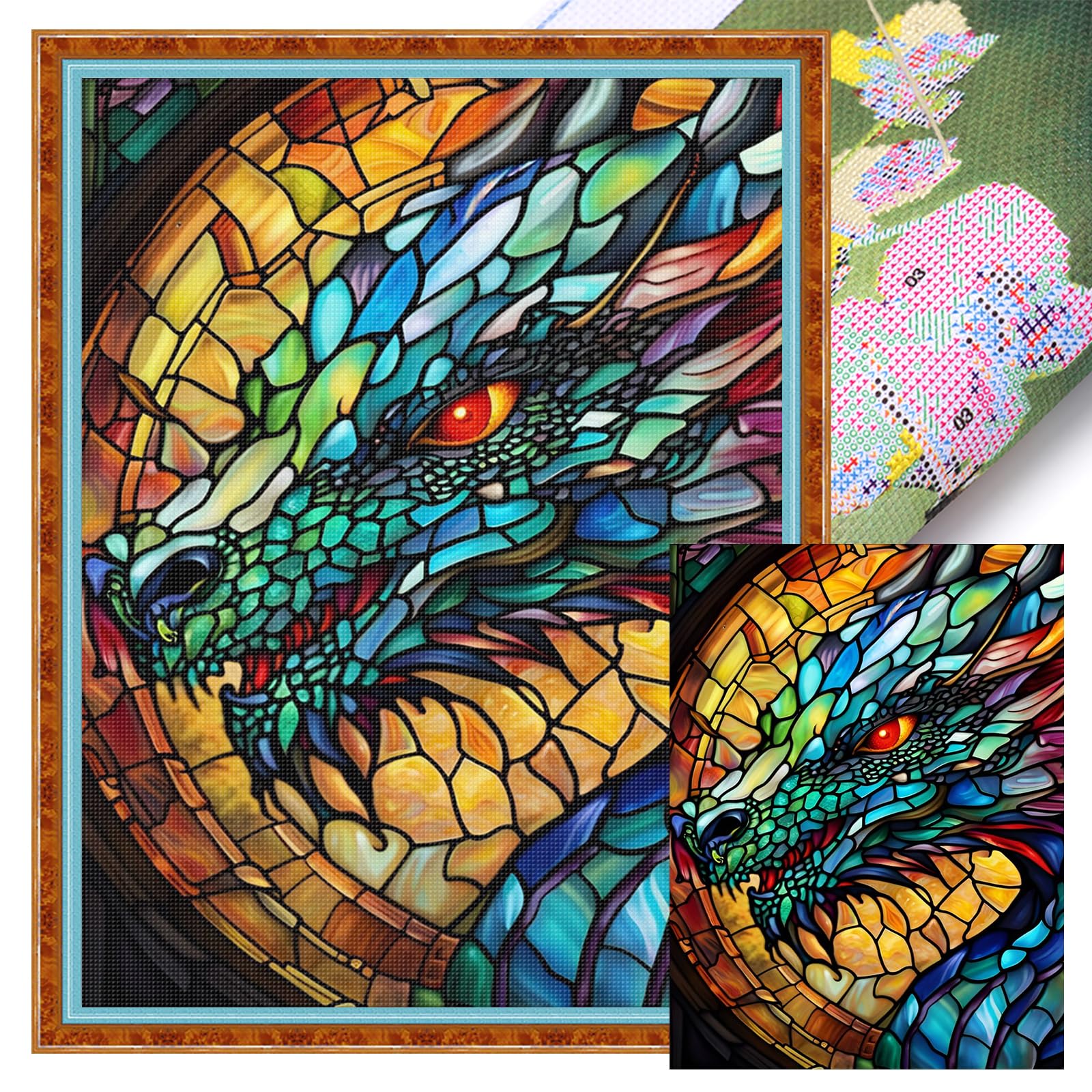 Poetrydraw 11Ctacc-11748__C__40x55 Golden Mosaic Dragon Full 11Ct Diy Stamped Cross Stitch Kits 40X55cm Home Decor (11Ctacc-11748 C 40X55)