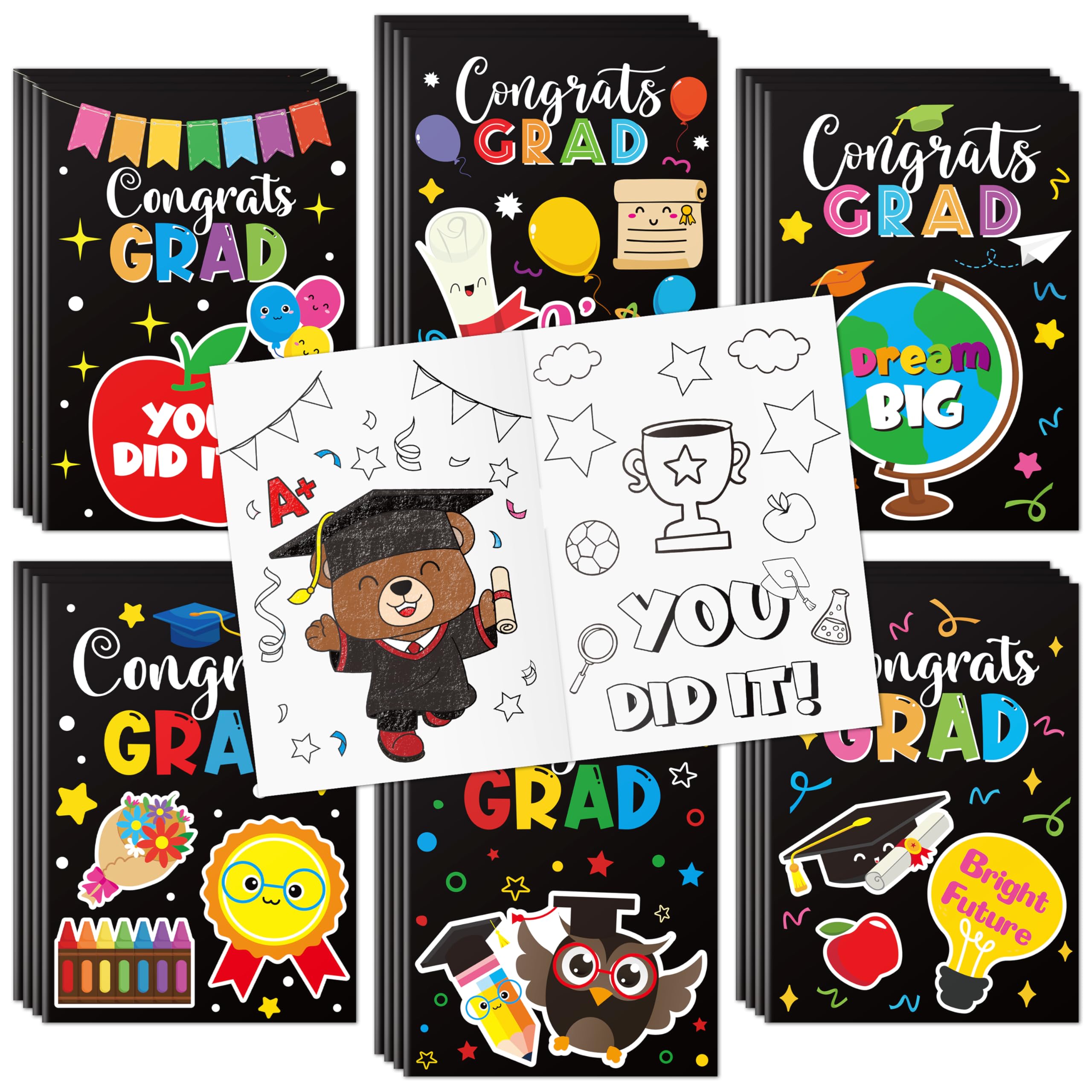 JAPBOR Kindergarten Graduation Coloring Book - 24PCS Mini Preschool Graduate Color Books Bulk for Party Favor, Congrats Grad Small Colour Page for Graduate Gifts Class School Drawing Painting Game