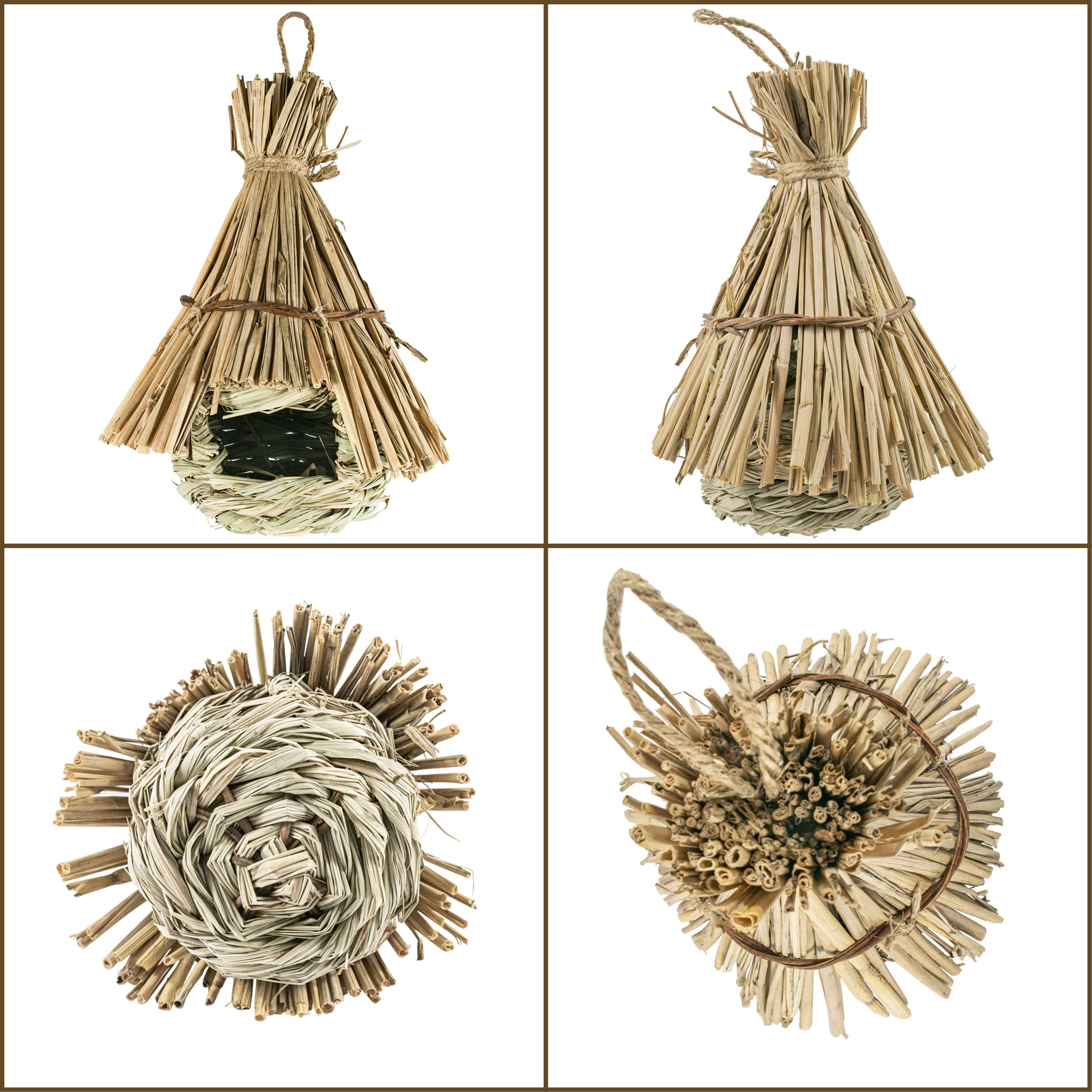 BESCH Pack 2 Nidos para Pájaros Pequeños de Hierba Natural 16x16x19cm Tejado Plano - Casita de Pajaro Colgante Exterior - Casa Pajaro Jardín — view 4
