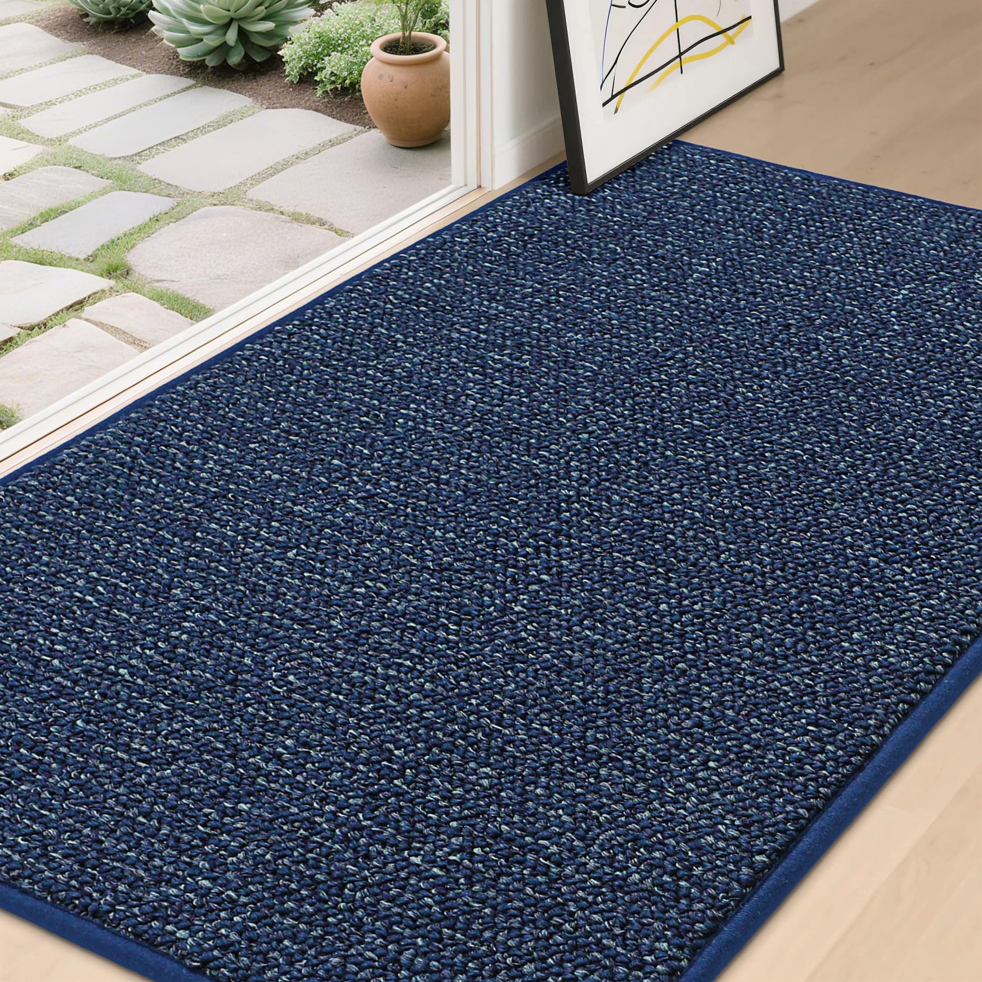 BEQHAUSE Dirt Trapper Door Mat 36" x 60", Non-Slip Washable Doormats, Blue