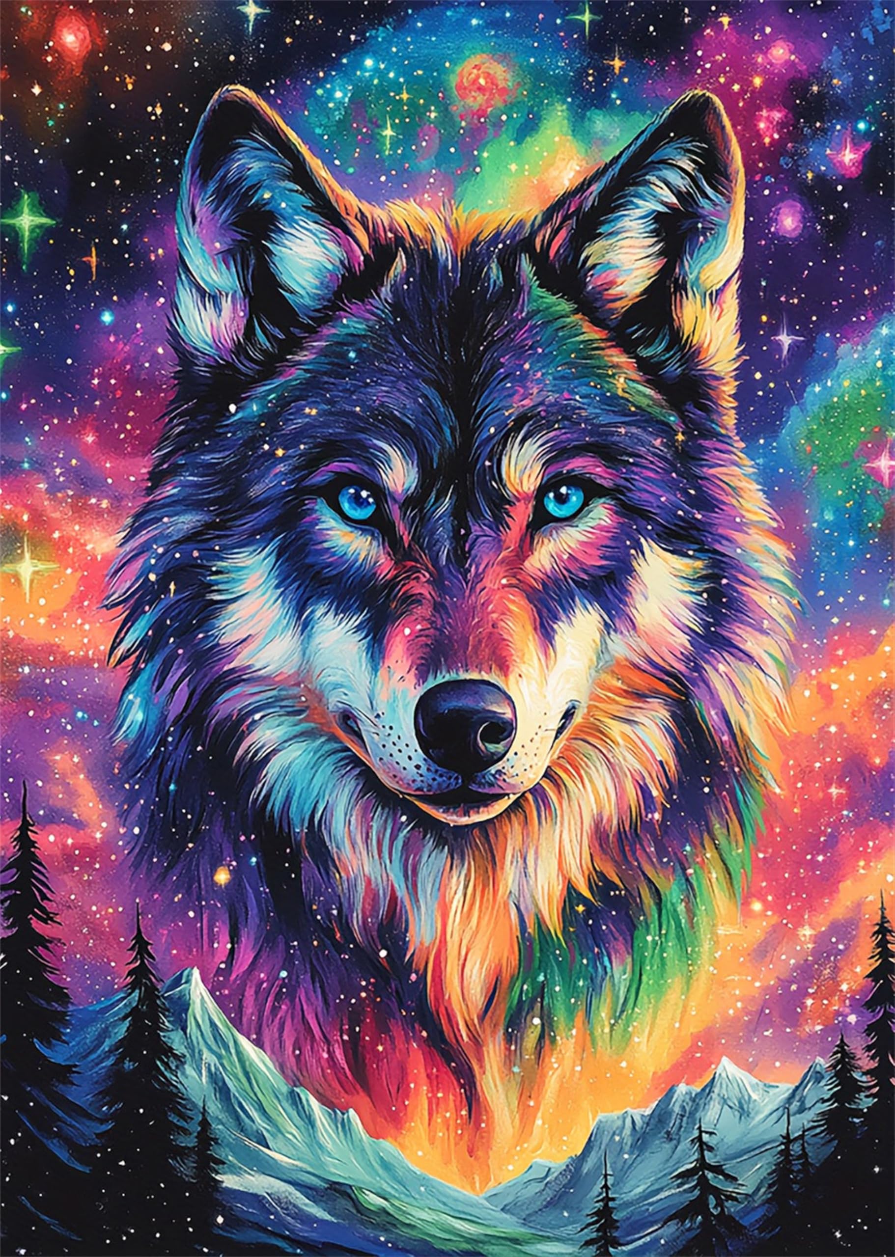 Hefeis Women's Colorful Wolf 5D Diy Diamond Painting Kit For Adults,Diamond Art Kits For Beginner,Painting By Diamonds,Gem Art Kits Round Drill For Home Wall Decor Gifts For Men (Colorful Wolf)