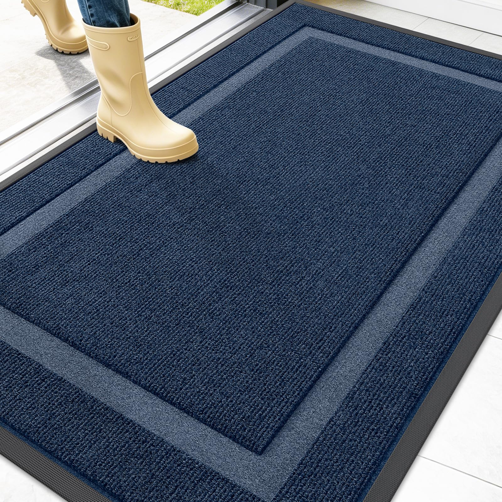 OLANLY Front Door Mat Outside 47x30, All-Season Heavy-Duty Rubber Doormat | Blue, Absorbent, Stain and Fade Resistant, Waterproof Non-Slip Backing, Low-Profile Indoor Outdoor Floor Mat for Entryway