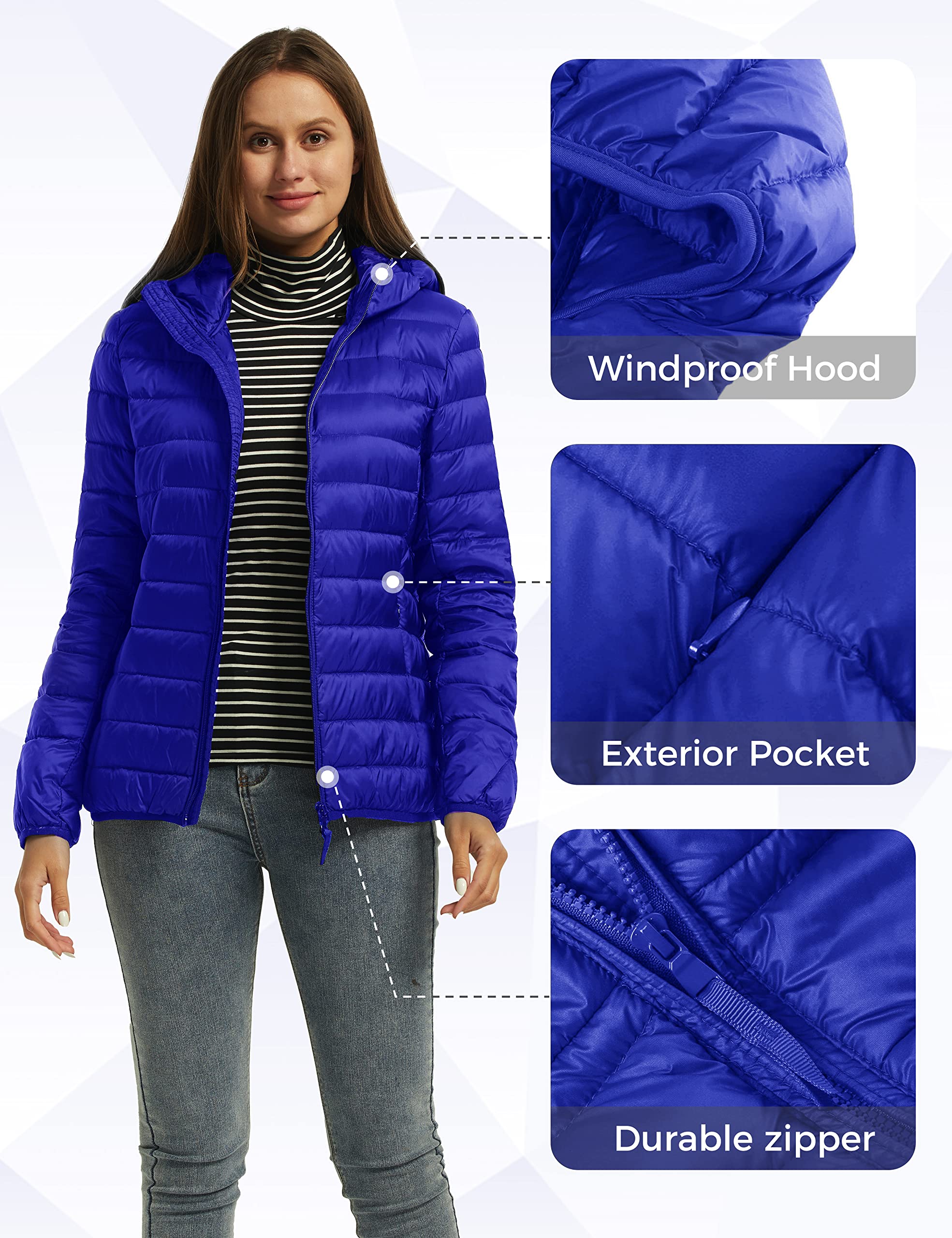 Wantdo Damska kurtka puchowa, zimowa, wiatroszczelna, ciepła, rozmiar M, lekka kurtka, płaszcz buforowy, kurtka outdoorowa, kurtka z kapturem, slim fit