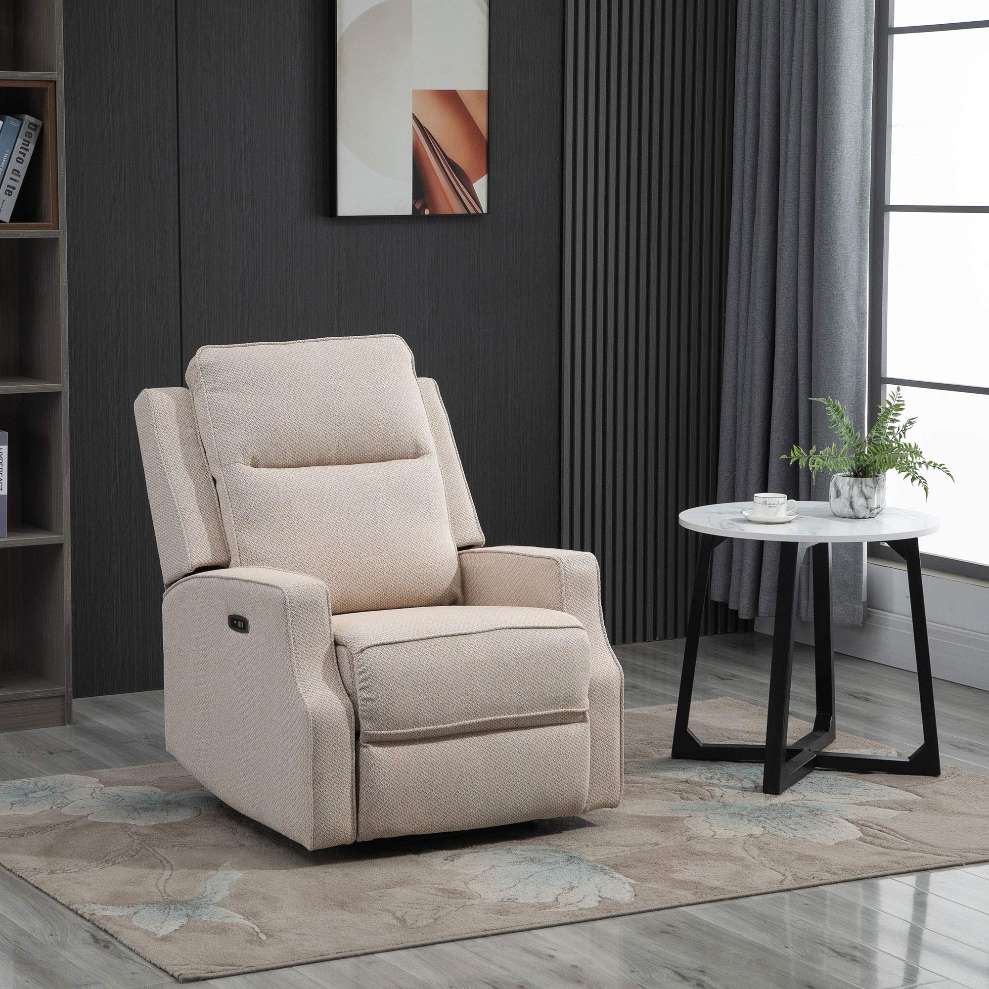 HOMCOM Electric Power Wall Hugger Recliner Chair Armchair Sofa with Linen Upholstered Seat, and Retractable Footrest, Beige