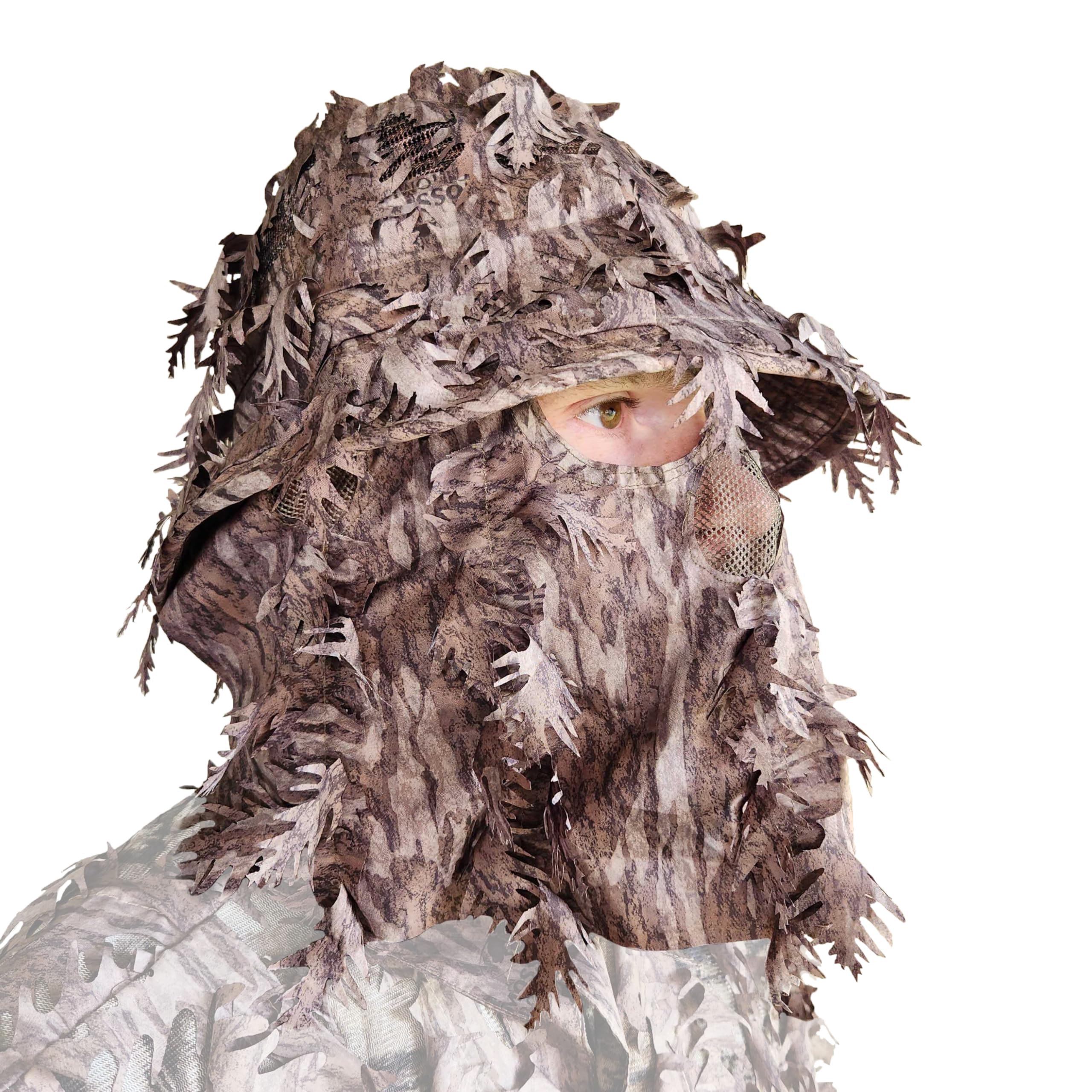 QuikCamo Realtree & Mossy Oak 3D Leafy Camo Face Mask Bucket Hat for Men Deer Duck and Turkey Hunting (Fully Adjustable OSFM)