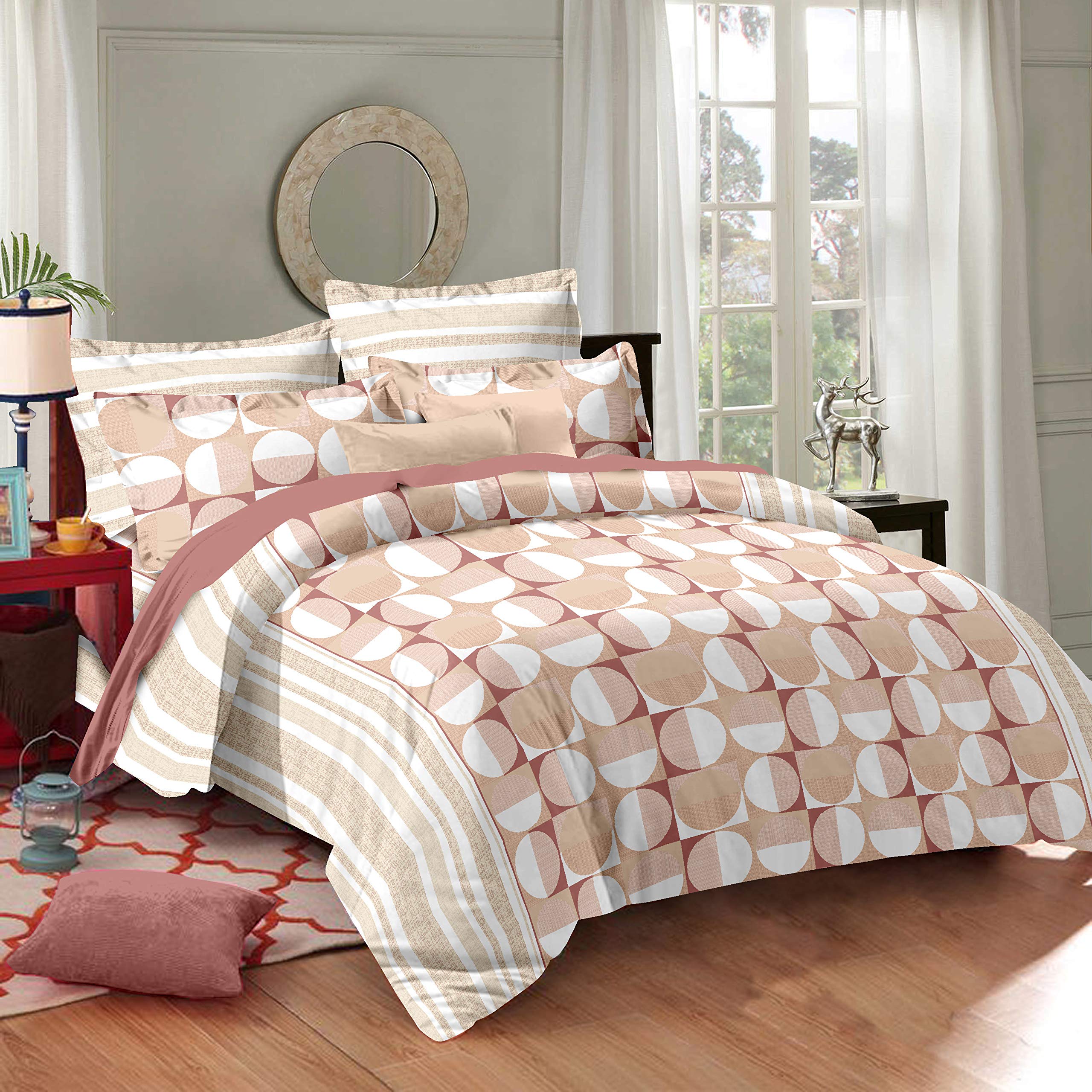 300 TC Super King Size Bedsheet Cotton Floral Bedsheet Double Bed Set with 2 Pillow Covers, White (9 FT x 9 FT Size)