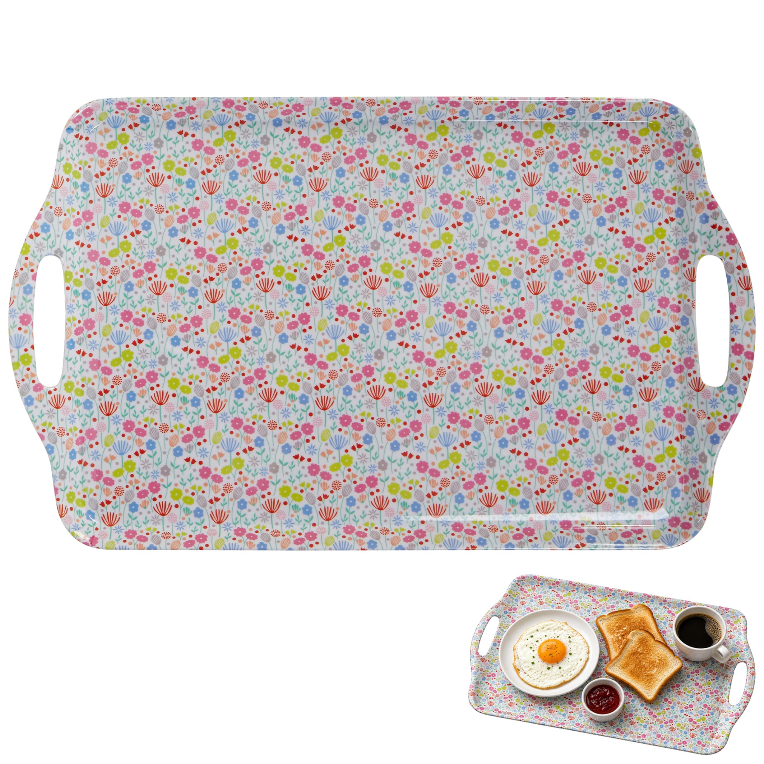 Premier Multi/Coloured Housewares Mimo Casey Tray With Handles, Melamine, -Colour, 30 X 48 X 2.5 Cm