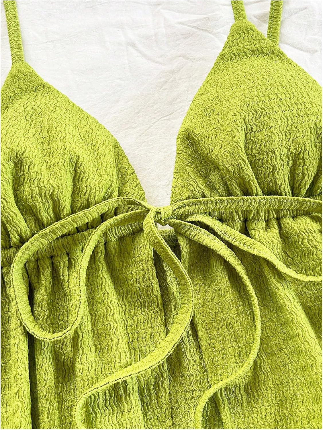 GORGLITTER Women's 2 Piece Outfits Summer Tie Front Backless Crop Peplum Babay Doll Top and High Waist Shorts Sets 2025 - Image 3