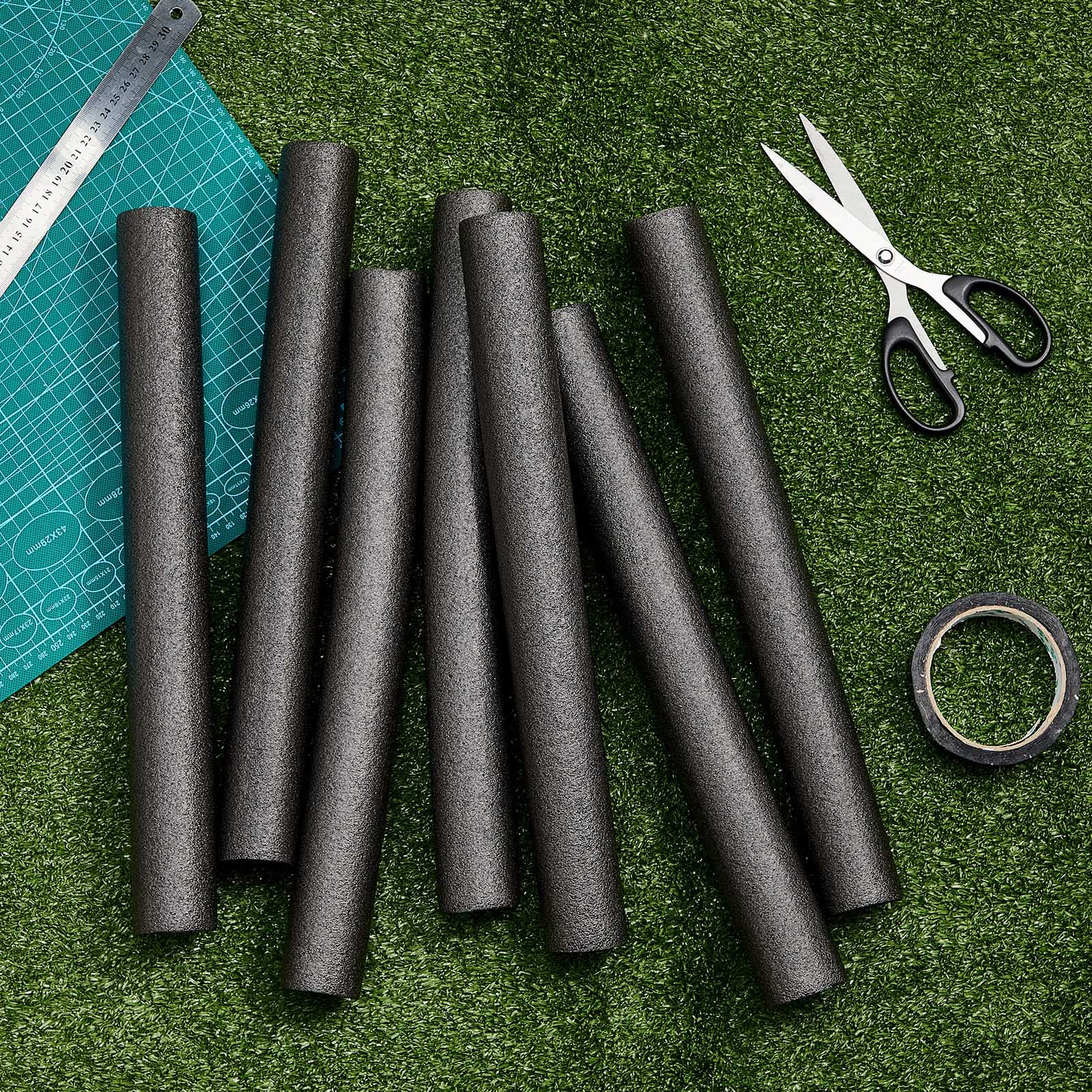 24 Pcs Trampoline Pole Foam Sleeves 15.7 Inch Waterproof Trampoline Enclosure Foam 1" Diameter Protective Trampoline Pole Covers with Adhesive Tape for Indoor Outdoor Padding Children (Black)