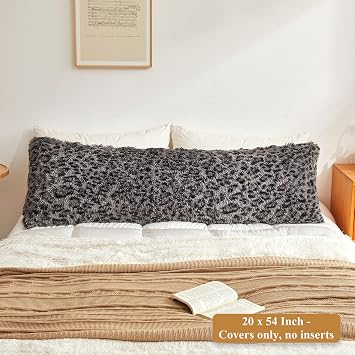 XeGe Fluffy Leopard Print Body Pillow Cover, Cheetah Print Plush Fuzzy Faux Fur Body Pillowcase with Zipper, Farmhouse Shaggy Furry Long Pillow Cover For Women Side Sleeper, 4.6ft, Light Grey