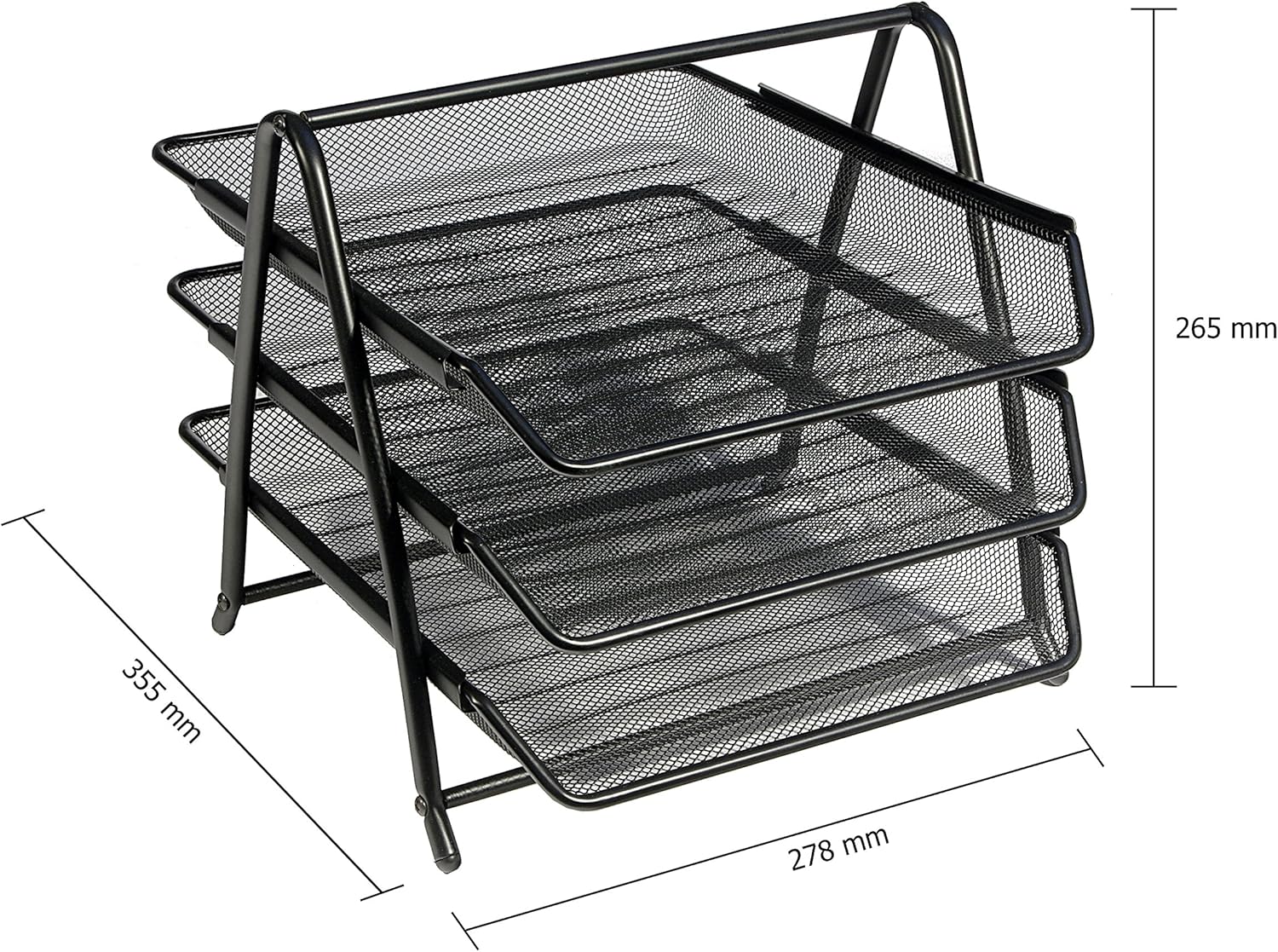 OSCO Black Wiremesh Three Tier Letter Tray | Document Storage | A4 Filing | Paper Organiser | Office Desk File Sorter | Easy Assembly | H26.5 x W27.8 x D35.5 cm |
