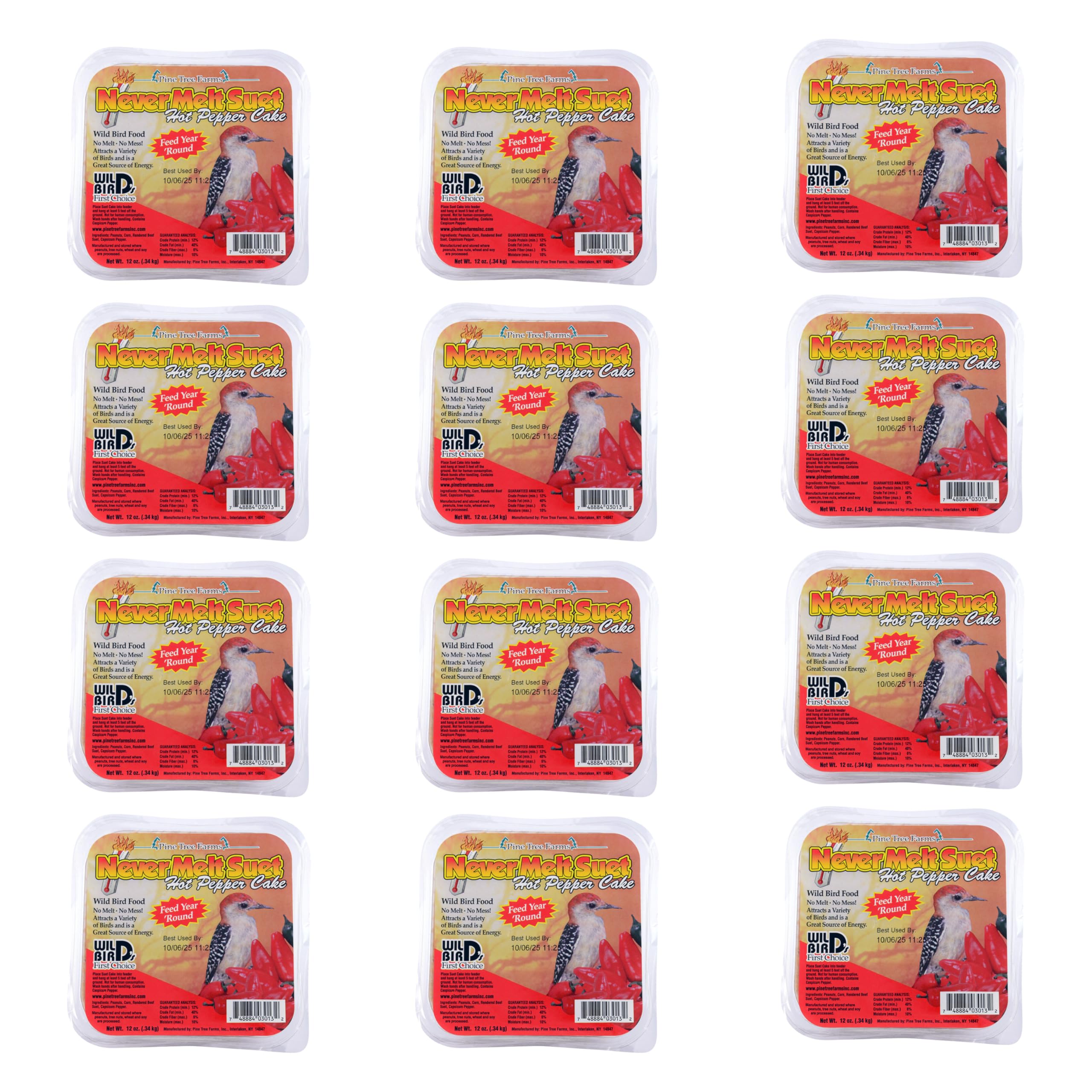 Pine Tree Farms Never Melt Suet Hot Pepper Bird Food (Pack of 12)