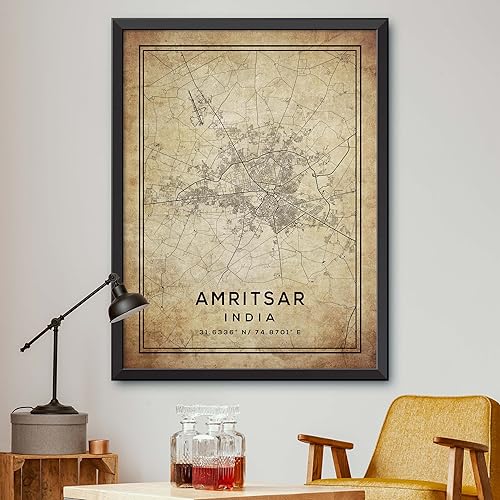 Mapa de Amritsar, India, Vintage Western (8x10)