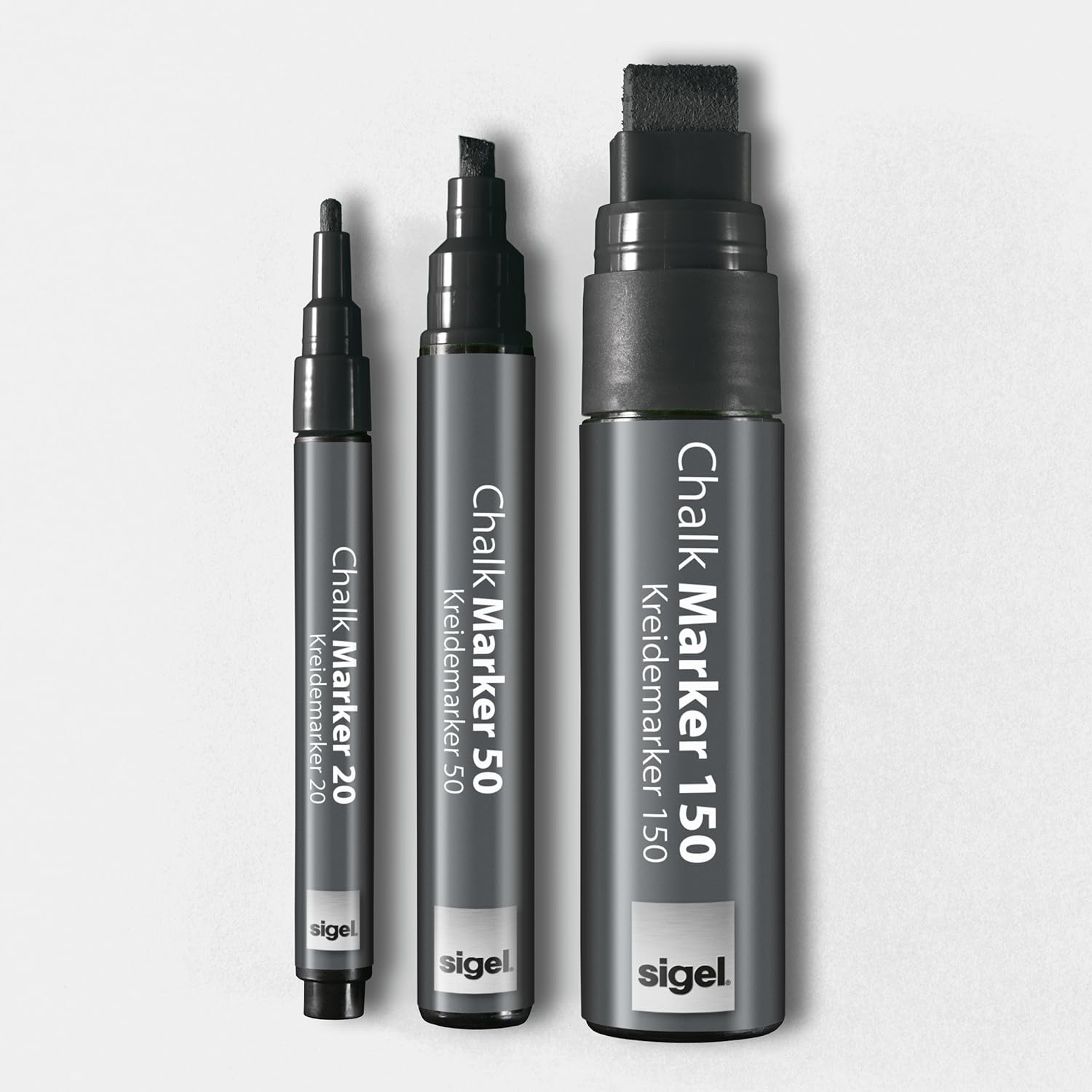 Sigel GL177 Chalk Marker 20, round tip, 0.04-0.08 inches, black, 2 pcs.