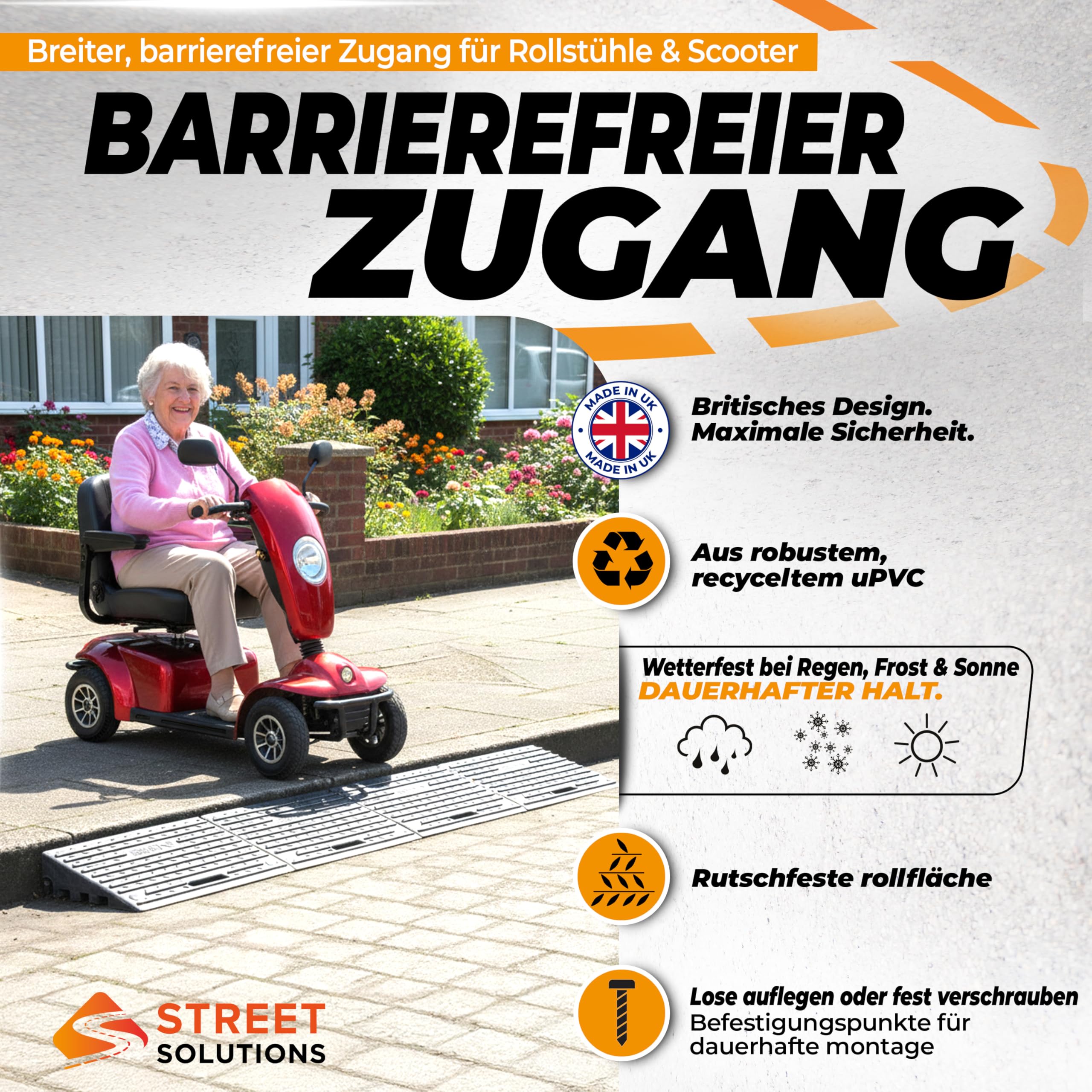 Street Solutions UK Bordsteinrampe Gummi 10 cm hoch - 2er Set rutschfeste Rollstuhlrampe für Autos, Treppen & Bordsteinkanten