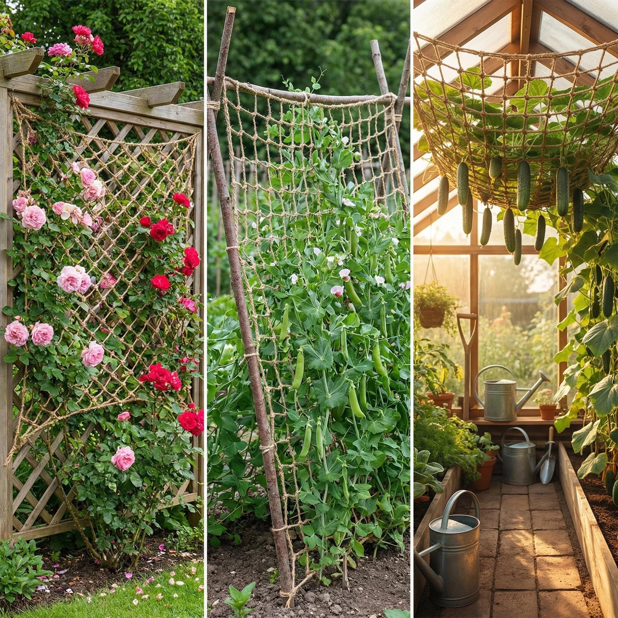 Filet de Jute pour Plantes 180 x 180 cm, Filet à Ramer Naturel pour Plantes Grimpantes et Tomates