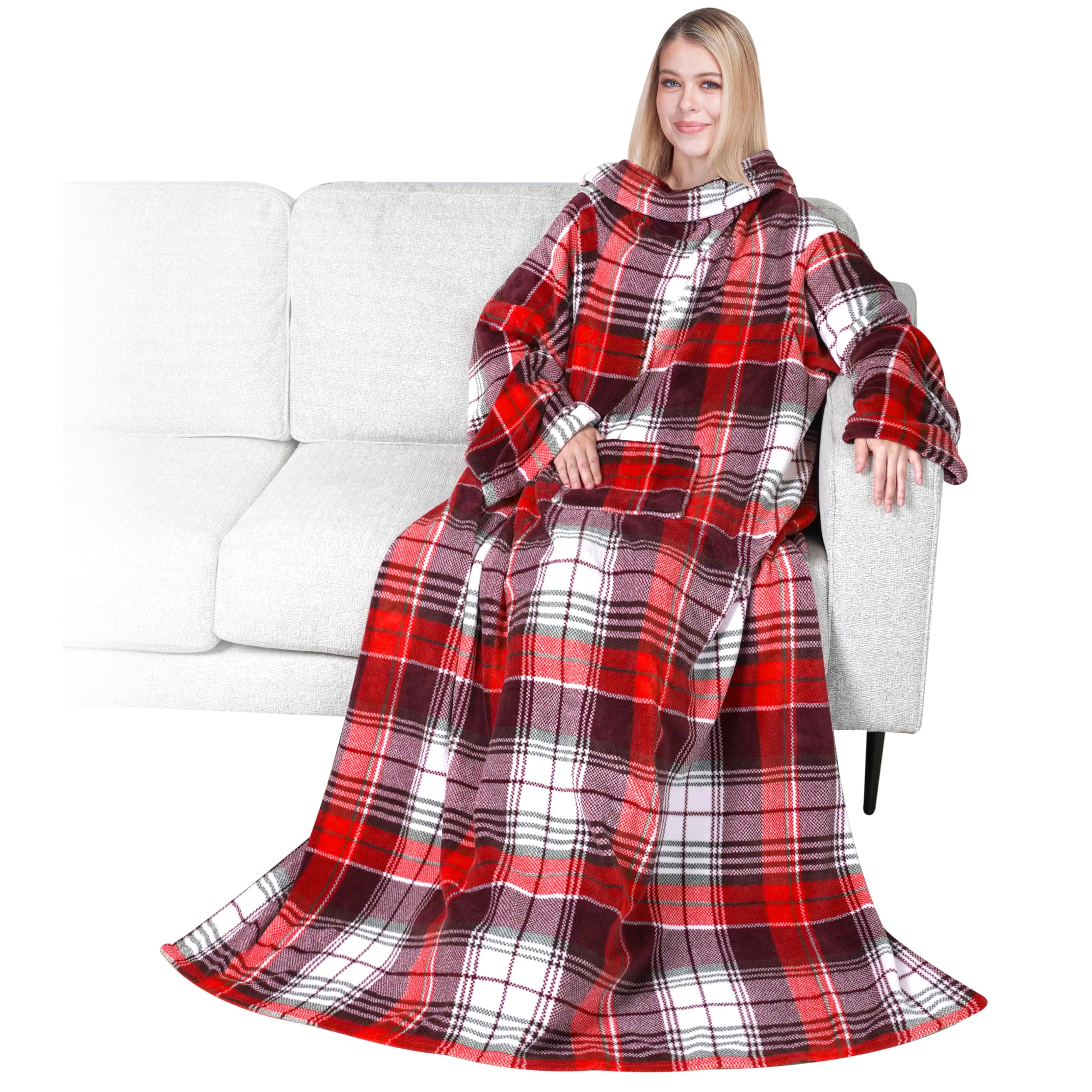 PAVILIA Wearable Blanket with Sleeves for Adult Women Men, Cozy Fleece Warm Wrap Throw with Arms, Gifts for Christmas, Wife