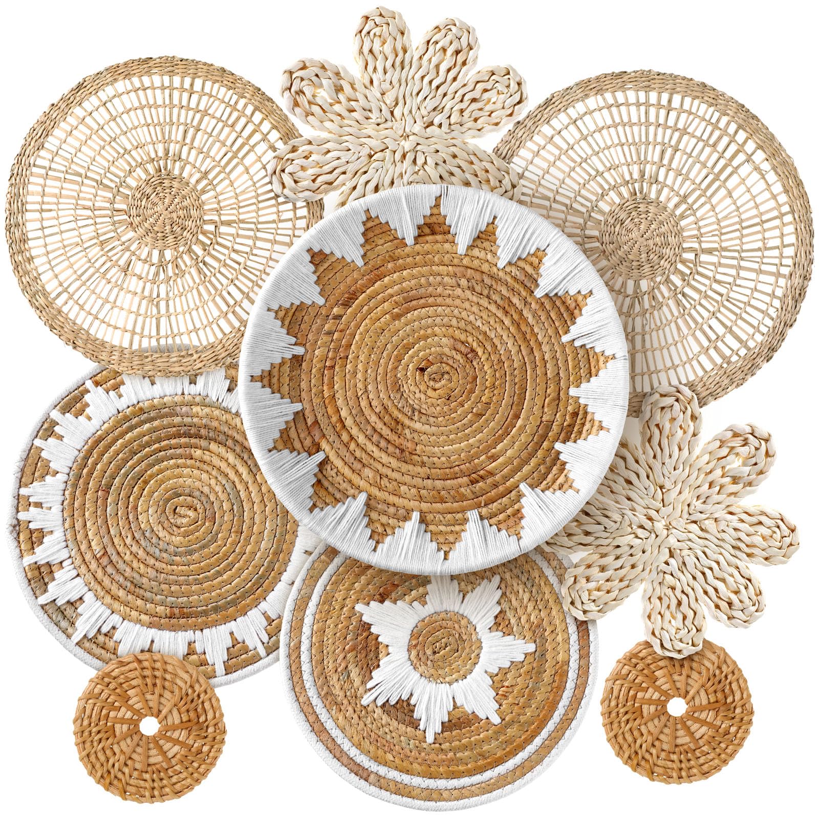 Photo 1 of **incomplete set**
Xuhal 8 Pcs Boho Wall Basket Decor Decorative Bulrush Woven Basket Wall Decor Rustic Farmhouse Hanging Baskets for Kitchen Rustic Home Summer Decorations
