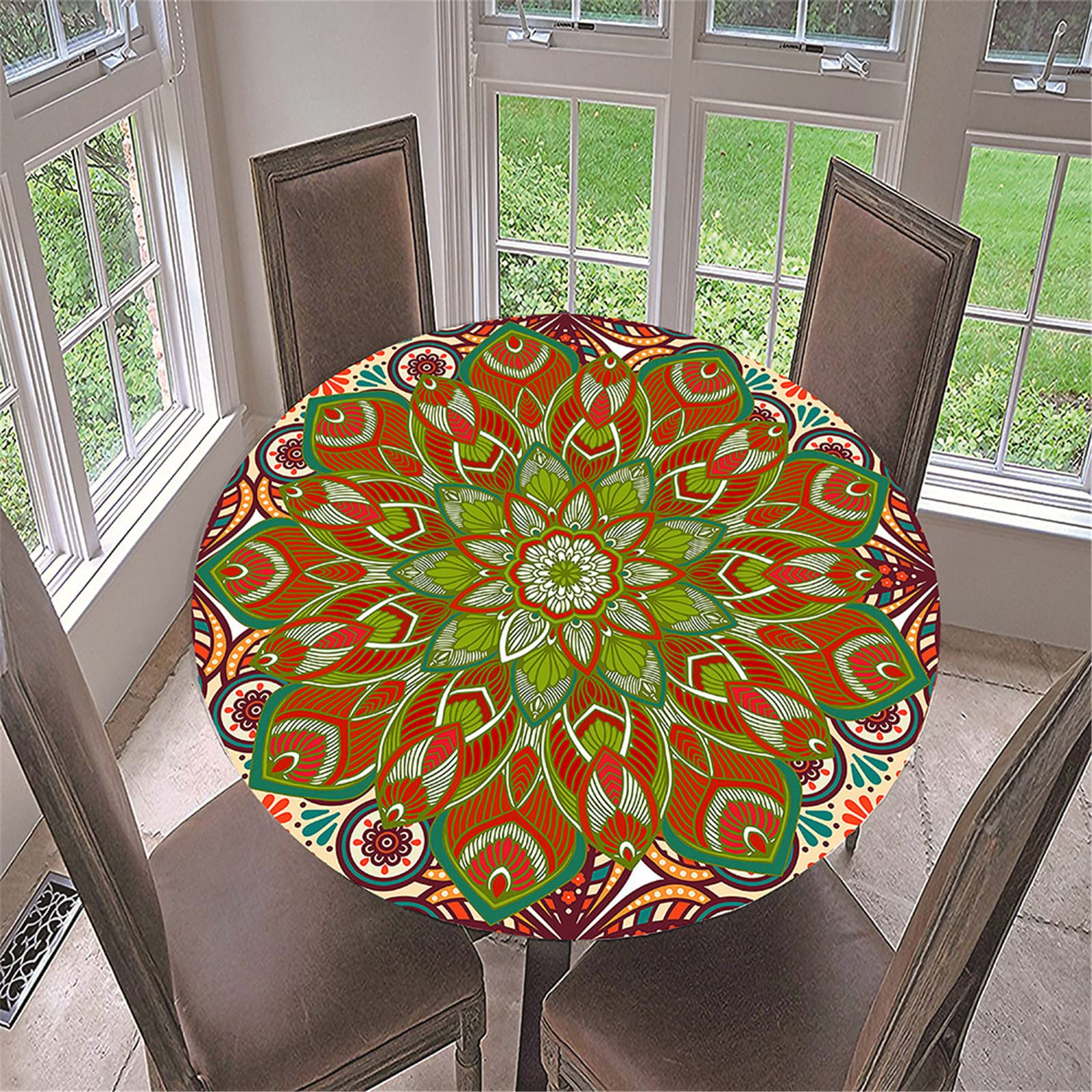 FANSU Mandala Imprimé Nappe Ronde Avec Bord Élastique Ronde Nappe