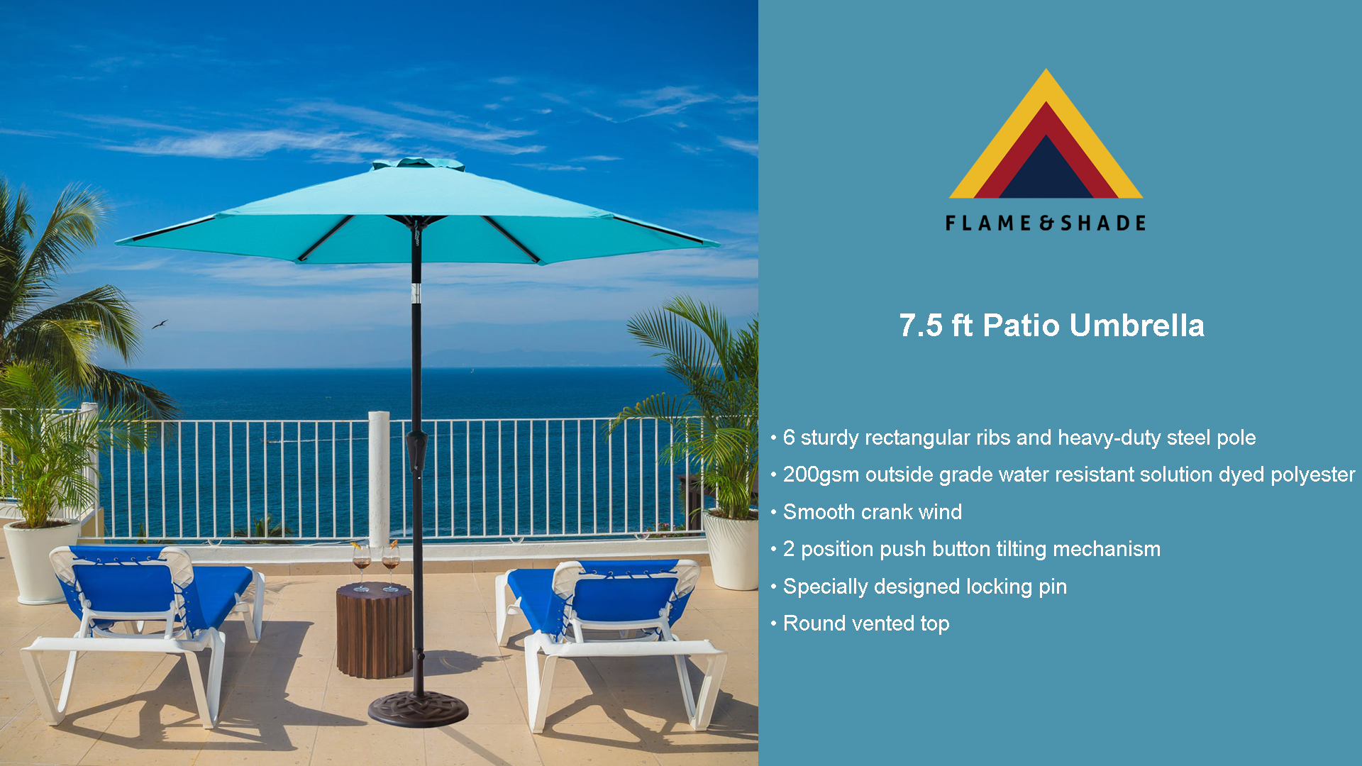 7 ft rectangular patio umbrella meditteranean blue Amazon.com : FLAME&SHADE 7.5ft Patio Umbrella