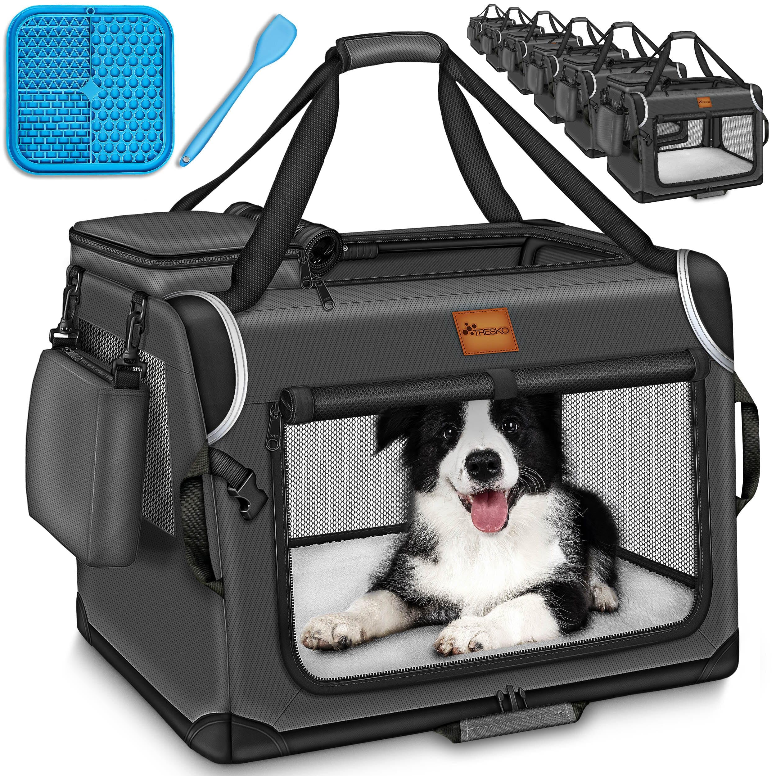TRESKO Caja Plegable para Perros con Alfombrilla y espátula S 50 x 34 x 34 cm,Transportín para Perros pequeños y Grandes
