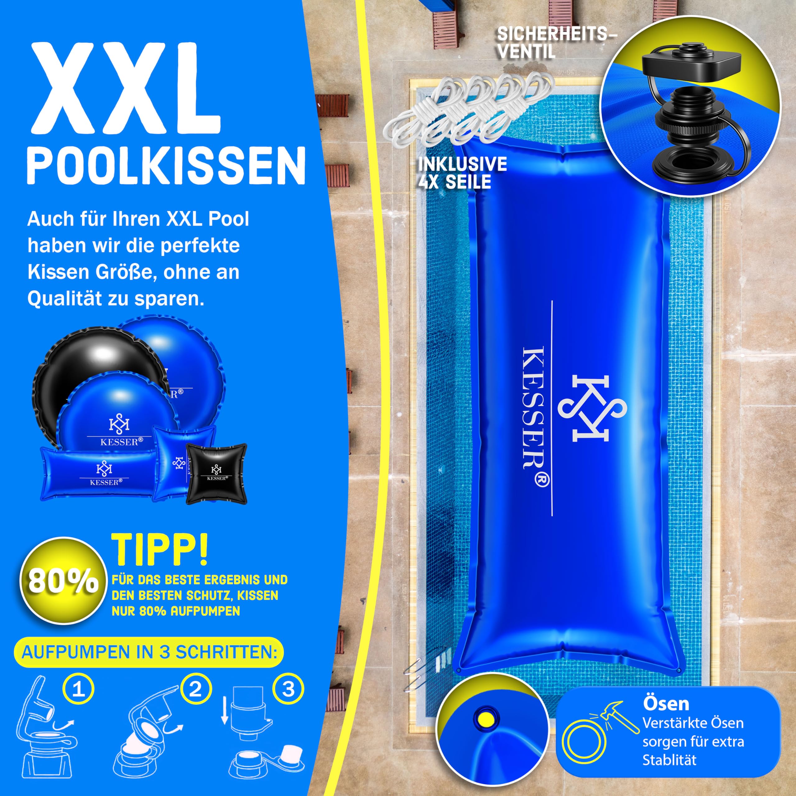 KESSER® Zwembadkussen Winter 200 Cm X 400 Zwembadafdekking Met Dubbele Naad Whirpools Luchtkussen Zwembad Afdekking Overwintering Inbouwzwembaden Pvc Waterdicht En 1012525239