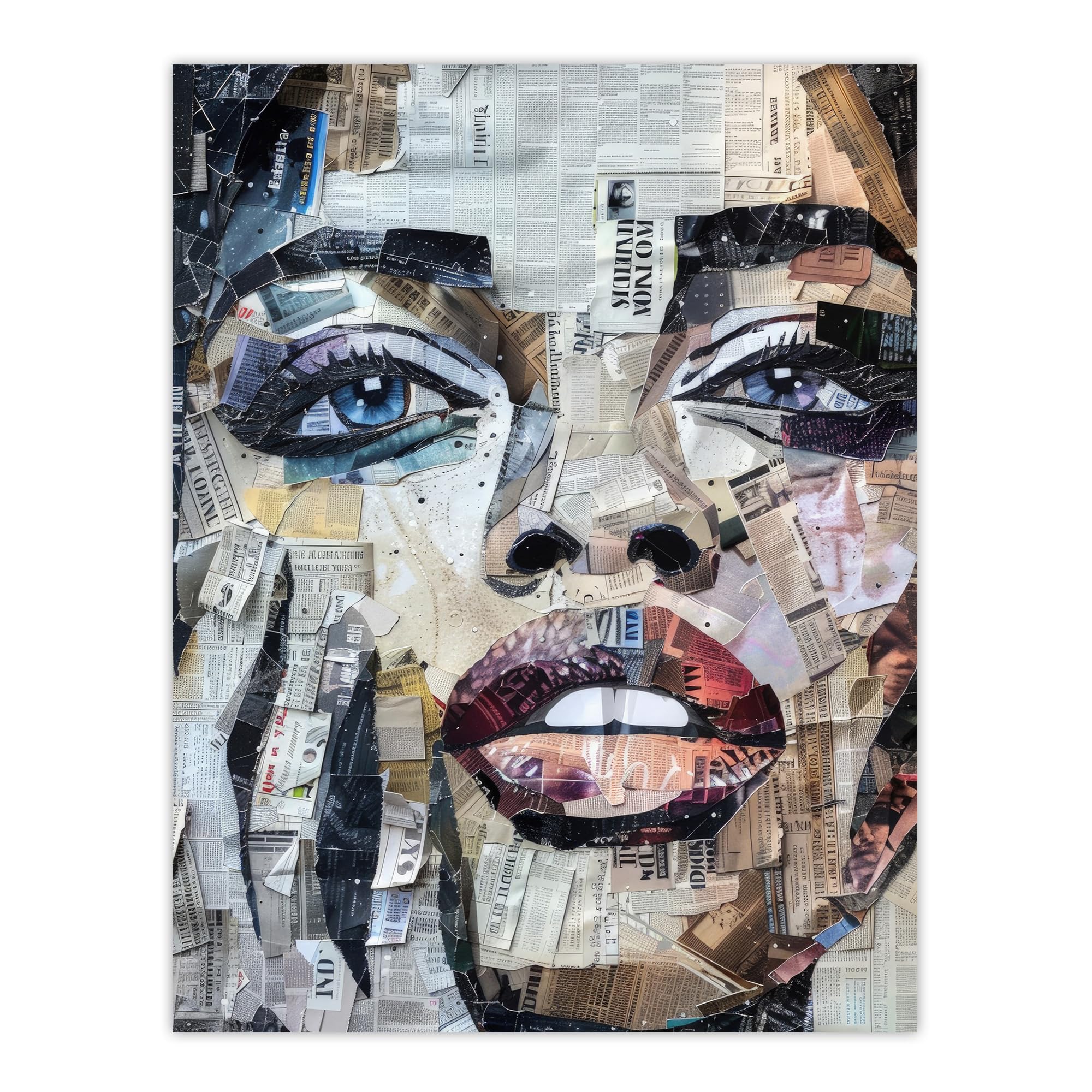 Artery8 Woman Face Newspaper Collage Portrait For Living Room Large Wall Art Poster Print Thick Paper 18X24 Inch