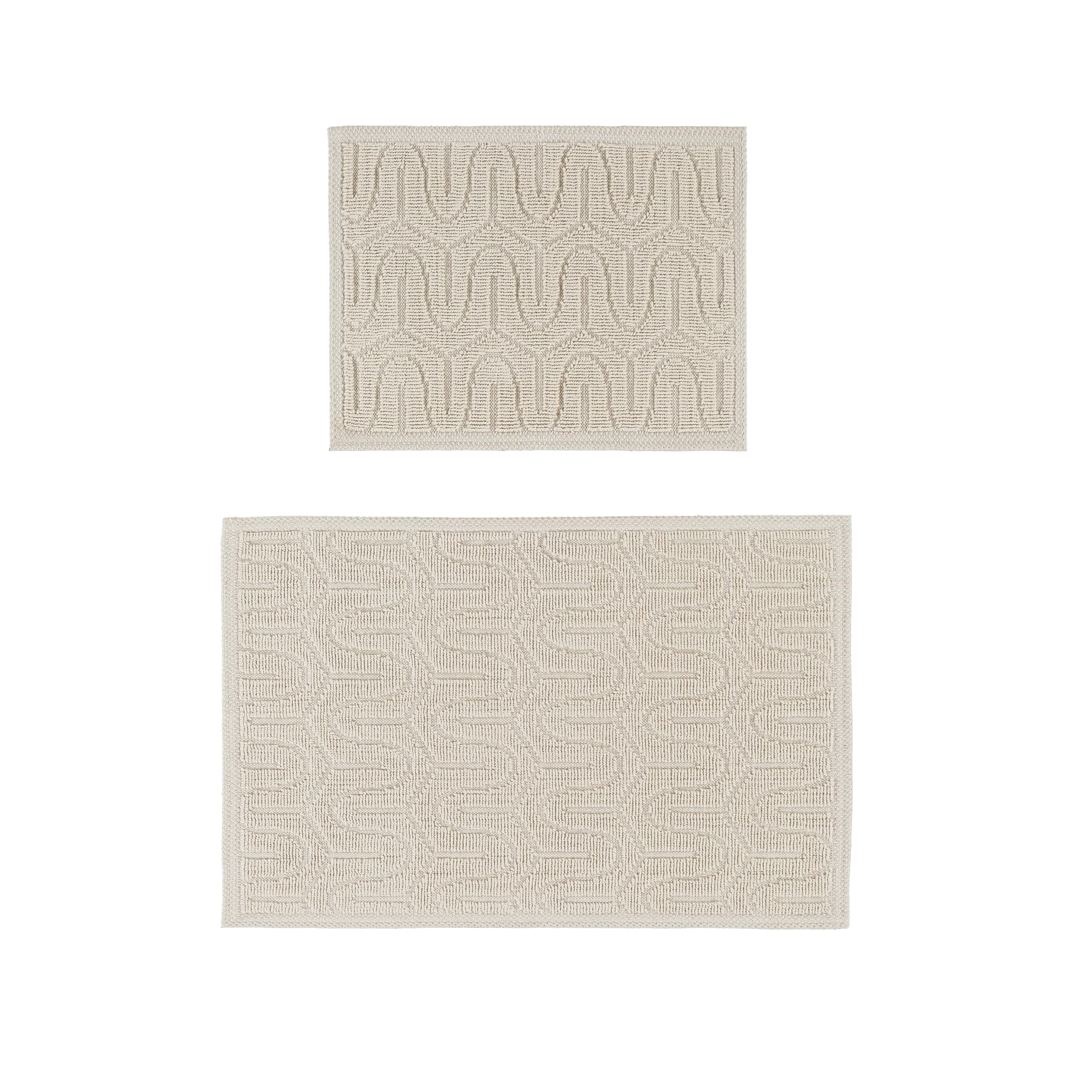 Ruglenza Bathroom Mat Set – 2 Piece Non Slip Cotton Bath Mats for Bathroom & Shower, Textured Loop Bath Rug Set, Quick Dry, Machine Washable, Easy Clean (Cream/Cream-BK06, 50 x 120 CM)
