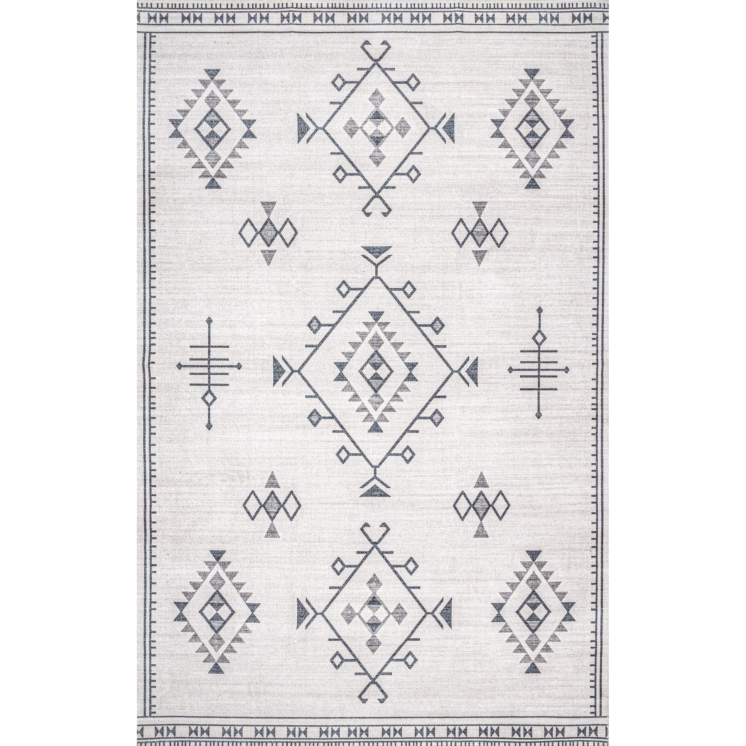 nuLOOM Evalyn Southwestern Machine Washable Ultra Thin Area Rug, 9' x 12', Cream