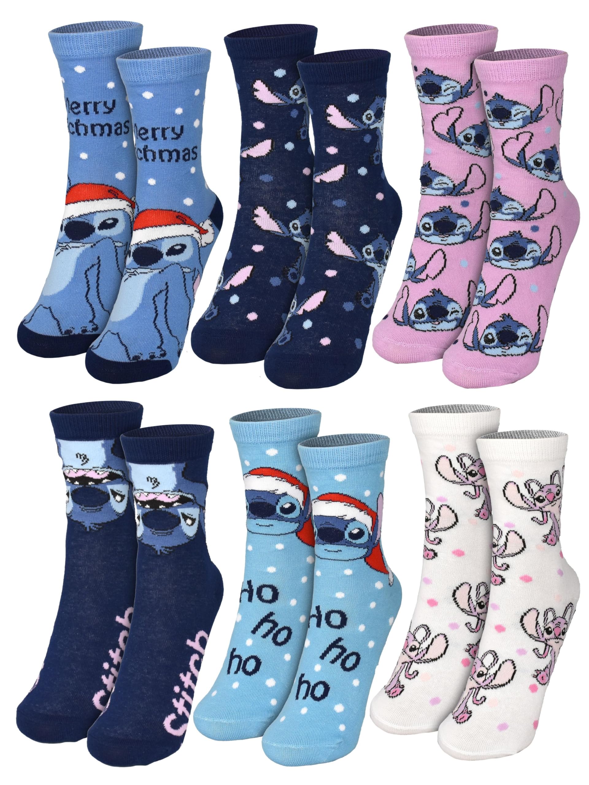 United Labels Disney Lilo & Stitch Calendario dell'Avvento con 12 paia di calzini da donna, taglia 35-41, calendario con sneakers e calzini lunghi, calendario natalizio regalo