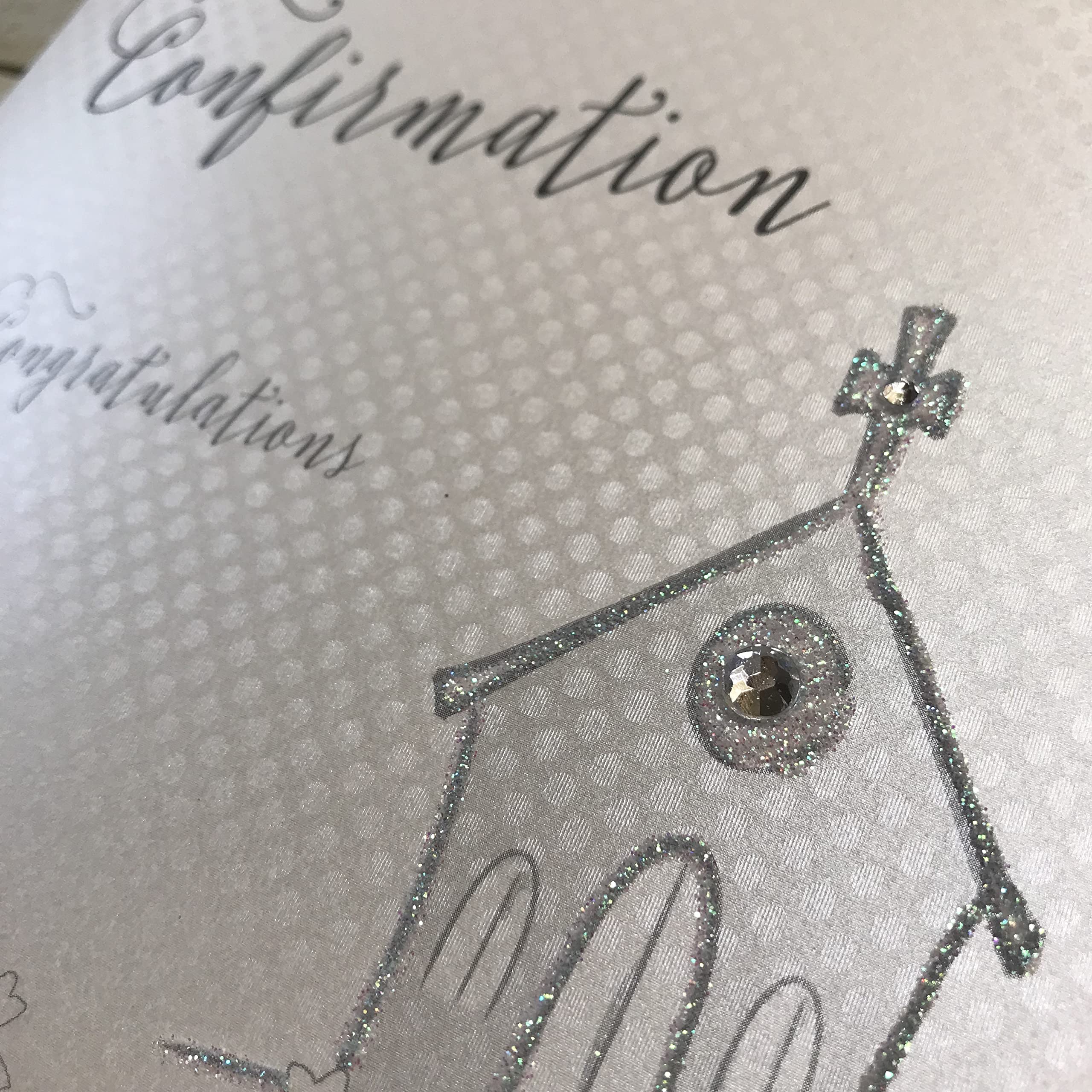 White Cotton Cards Glückwunschkarte Zur Firmung/Konfirmation, Handgefertigt, Mit Silberner Kirche, 16 X 16 Cm