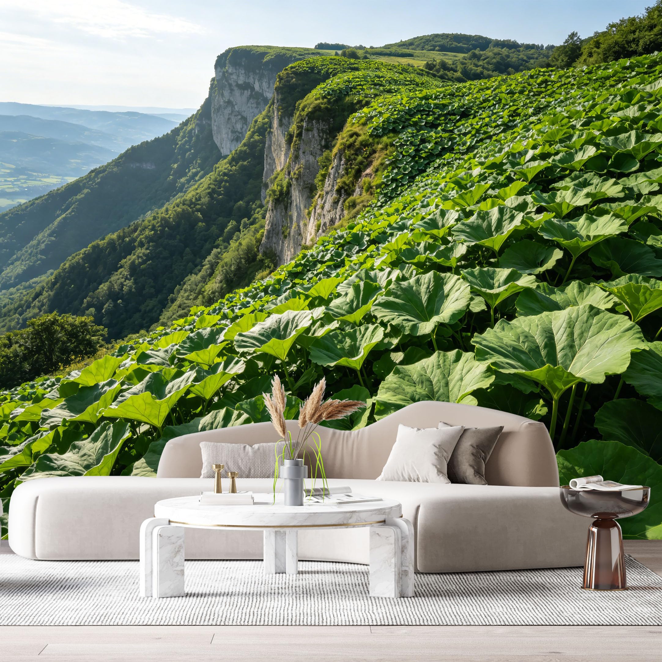 Custom Size Wall Murals Mountain Landscape Botanical Green Valley Cliff View SelfAdhesive Wall Fabric Removable Large Wallpaper for Photo Living Room