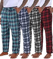 Kinglaman Men's 4 Pack Flannel Pajama Pants - Soft Plaid PJ Bottoms, Warm Cotton Blend Sleepwear with Pockets & Drawstring