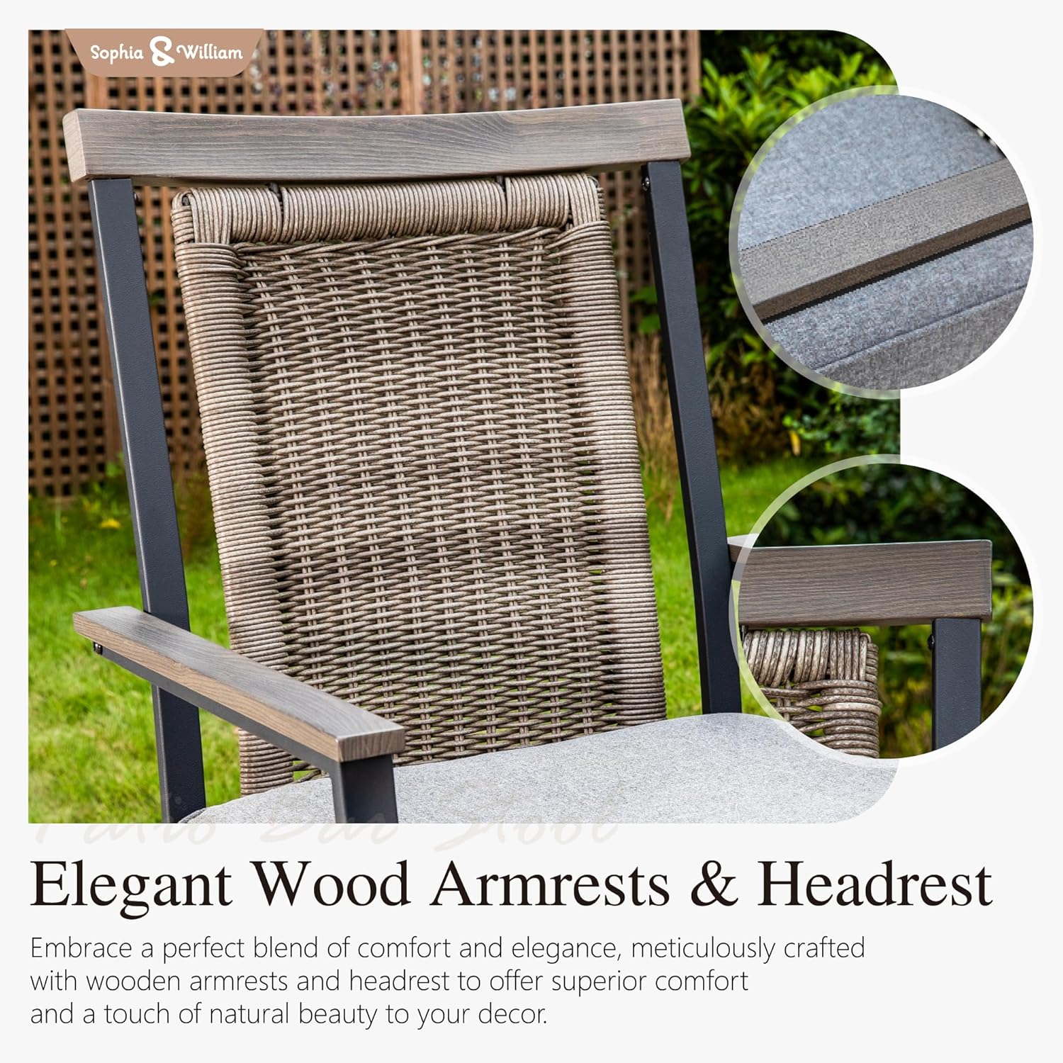 Sophia and William Swivel Patio Bar Chairs, Set of 4, Counter Height, Rattan Back and Grey Seat Cushion, High Back Design for Garden, Lawn, and Backyard