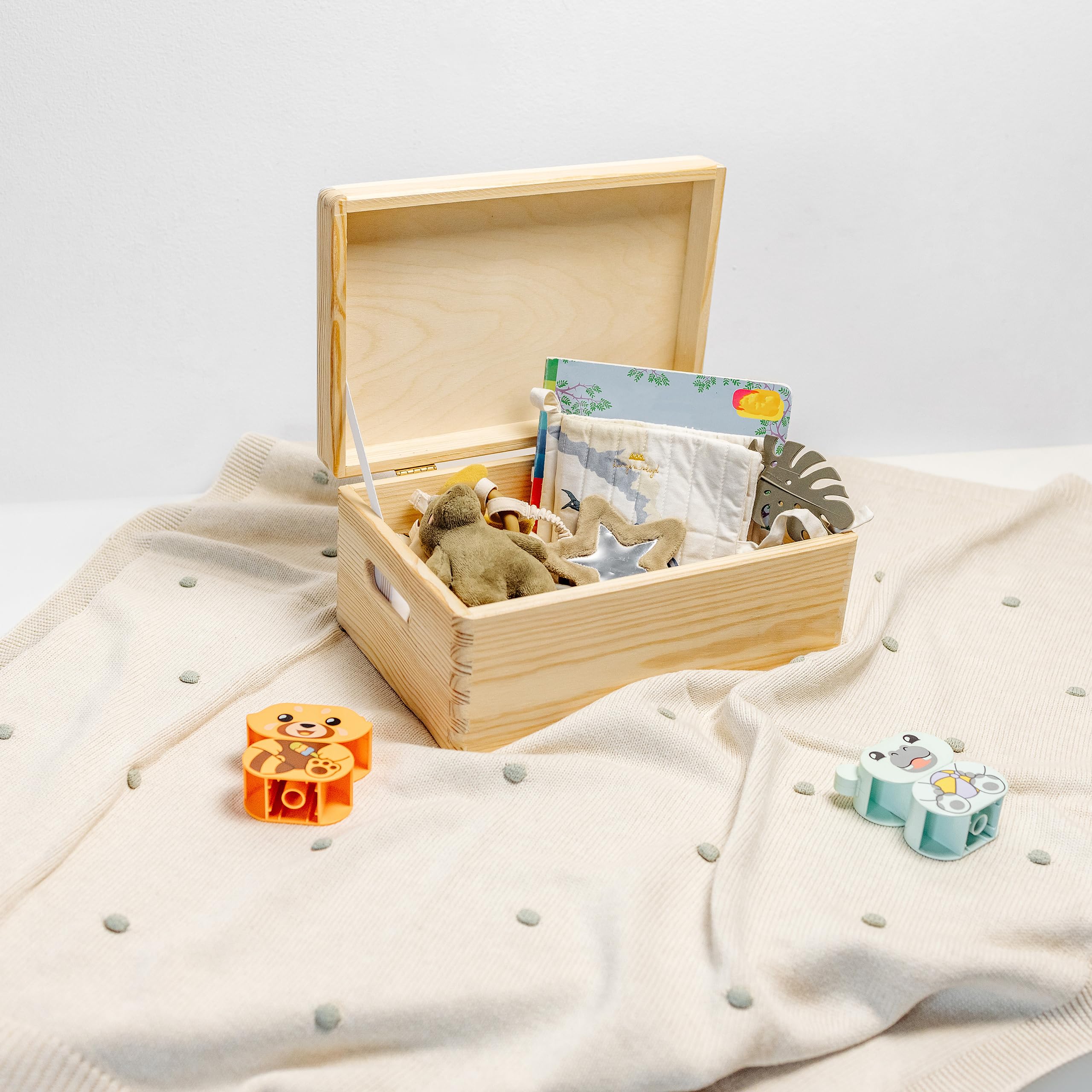 Boîte à Souvenirs Bébé Personnalisé Renard 30 x 20 x 14 cm Bois Couvercle Cadeau Naissance Fille Garçon