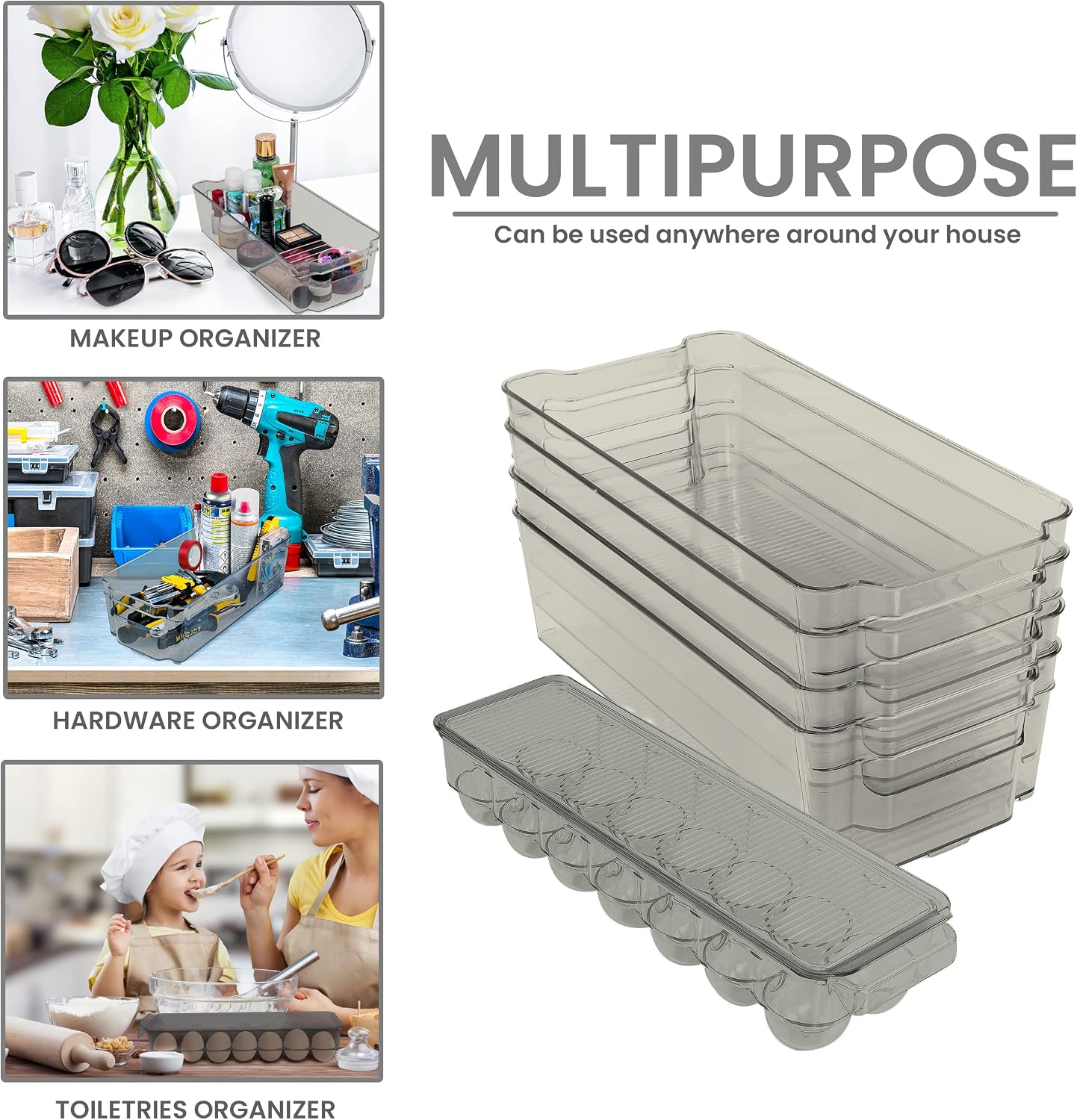 Utopia Home Set of 6 Fridge Organizer - Includes 6 Refrigerator Organizer Bins (5 Drawers & 1 Egg Holder) - Storage Bins for Freezers, Countertops and Cabinets - Pantry Organization And Storage