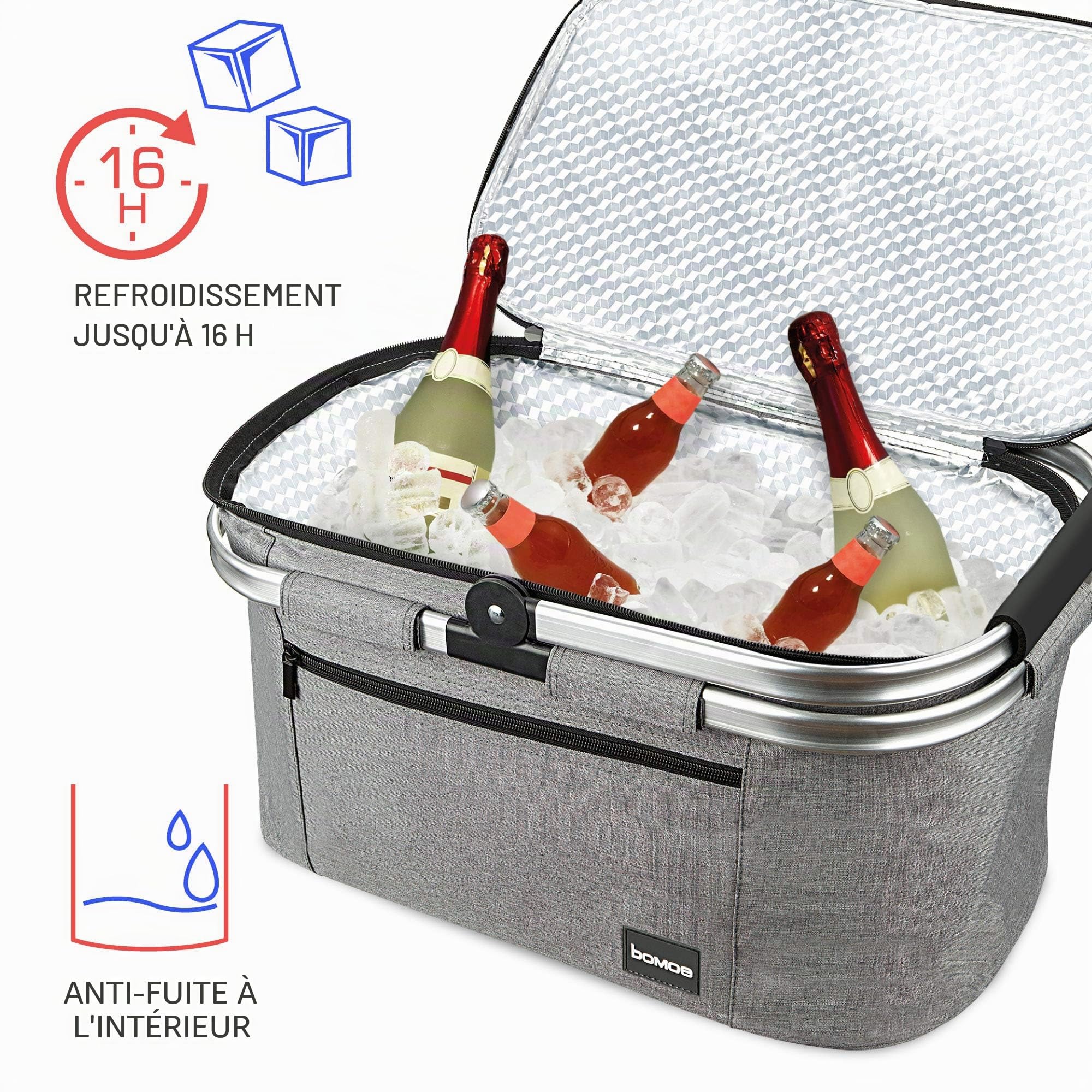Bomoe Panier Pique-Nique Pliable Sac glacière Isotherme avec 2 Packs litres