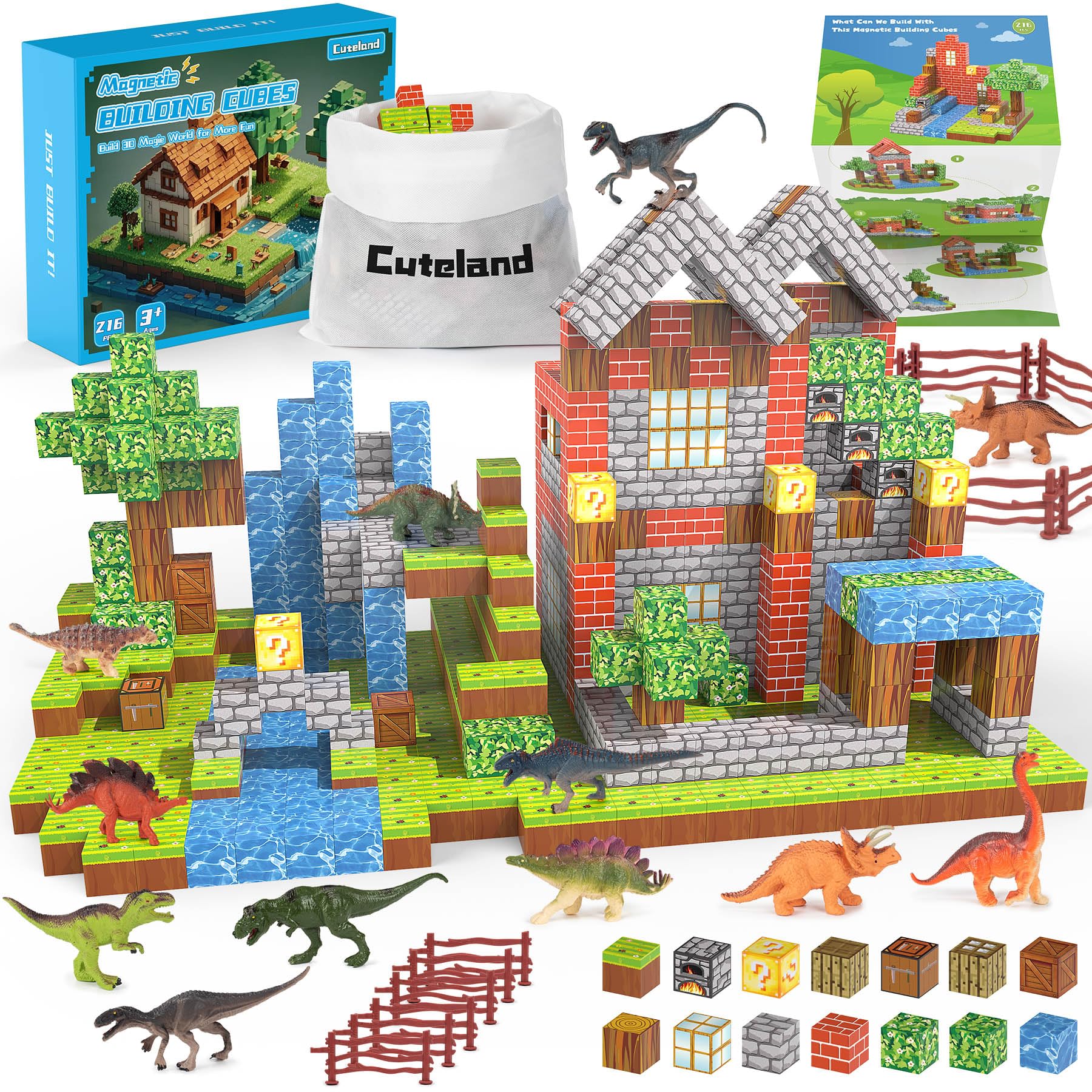 Amazon.com: Cuteland Magnetic Blocks 216Pcs Magnetic Building