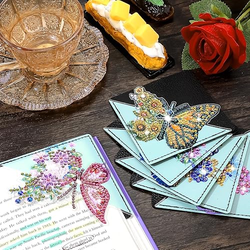 Miniatura 5 de Juego de 8 marcapáginas de arte de diamantes con diseño de mariposas, para manualidades, para niños, adultos, amantes de los libros, graduación,