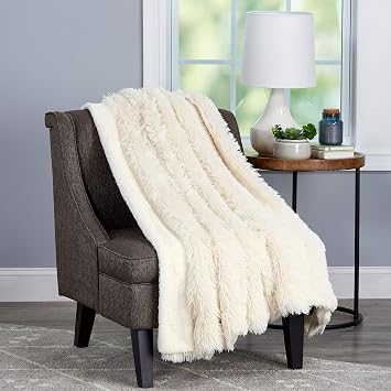 Throw Blanket for the Couch - Luxurious, Soft Faux Fur Fluffy Comforter - Hypoallergenic, Long Pile Blanket with Sherpa Back by Bedford Home White