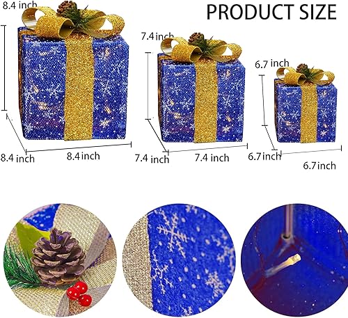 Miniatura 2 de FUNPENY Set of 3 Christmas Lighted Gift Boxes, 50 LED Christmas Box Decorations, Presents Boxes with Ribbon Bows for Xmas Tree, Yard, Home, Indoor