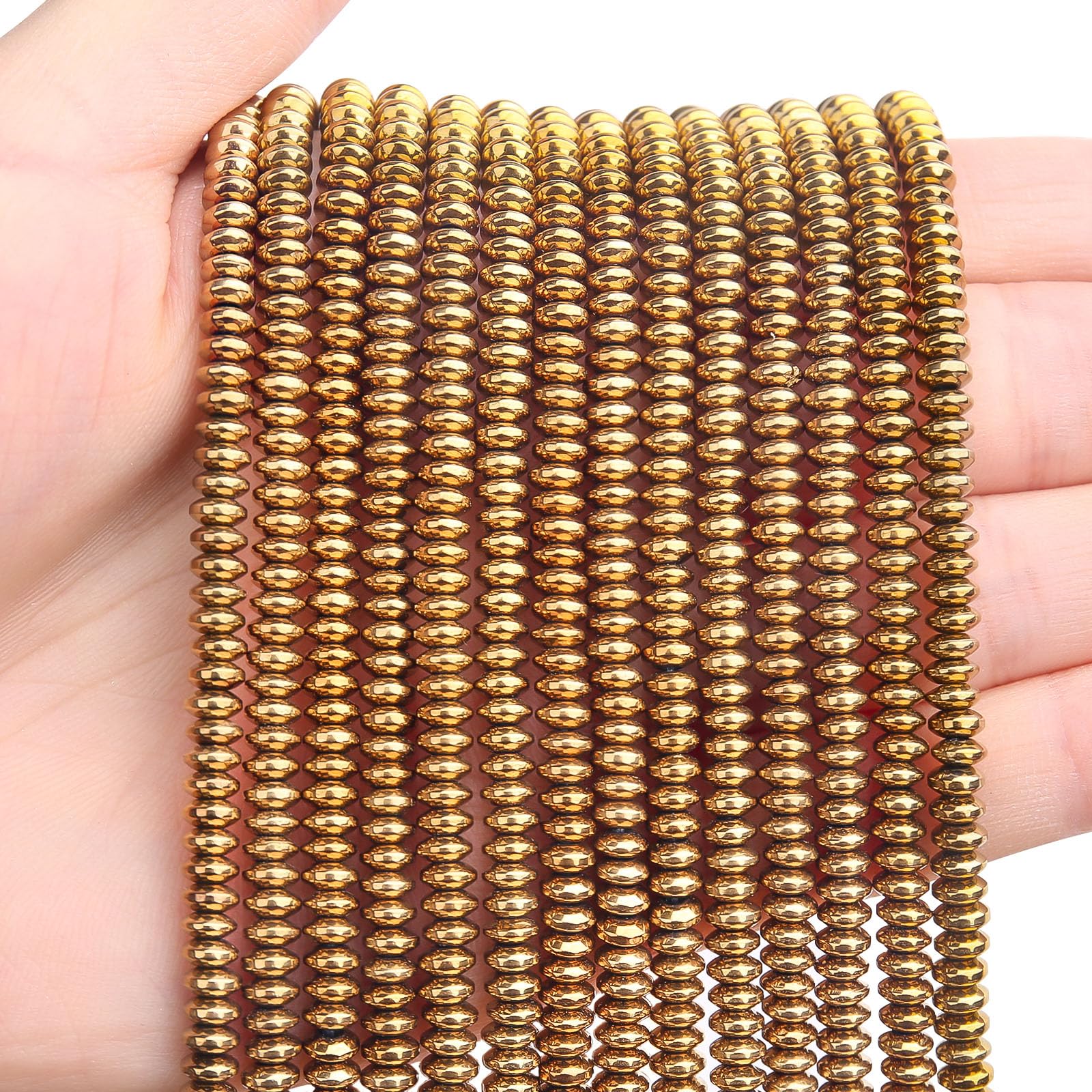 BONNY BOXX 150PCs Natural 2 * 4mm Gold Hematitet Rondelle Beads, Natural Abacus Disk Stone Beads Loose Spacer Gemstone Beads for DIY Bracelet Necklace Jewelry Making โ image 1
