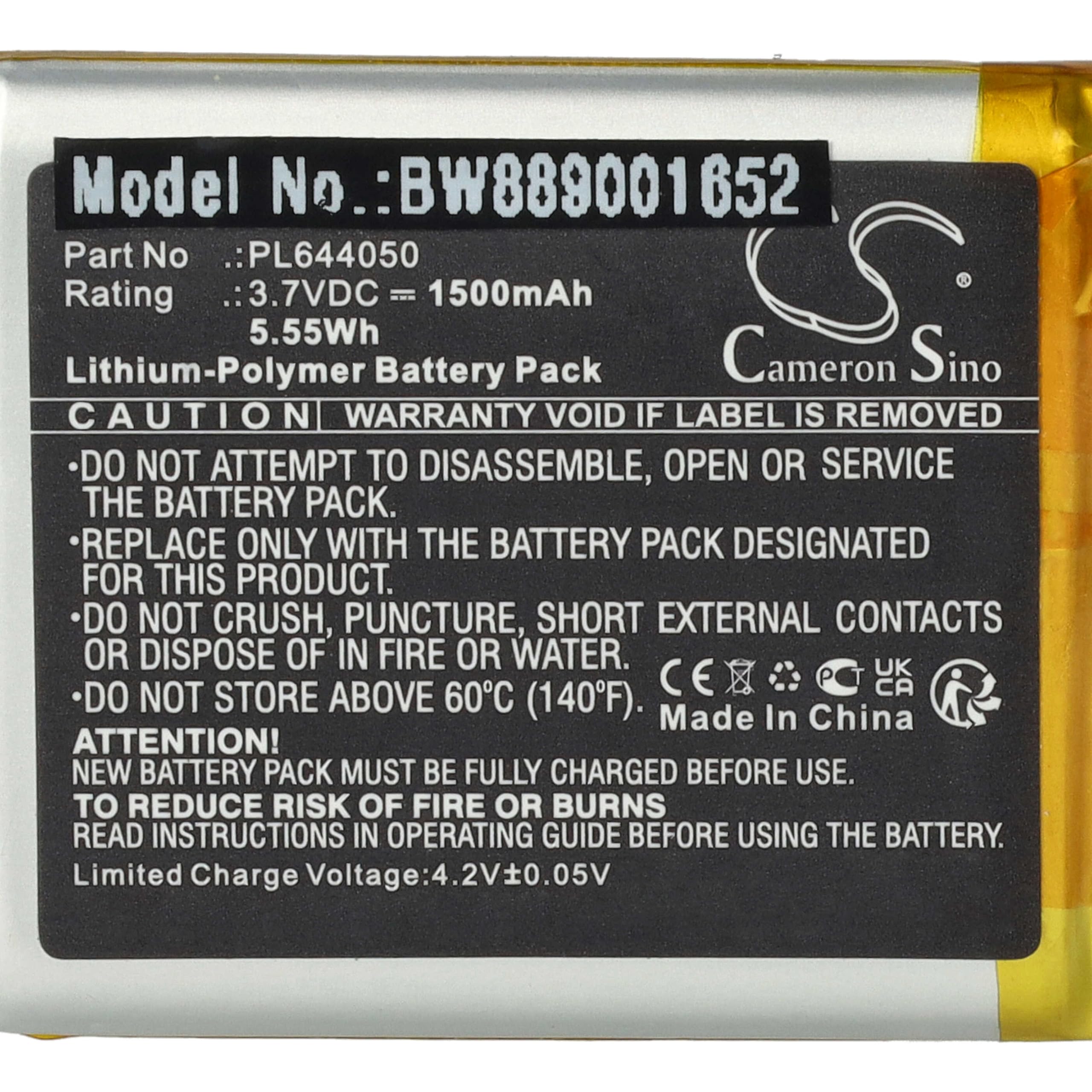 vhbw Bateria zamienna do HyperX PL644050 do bezprzewodowych słuchawek (1500 mAh, 3,7 V, litowo-polimerowa)
