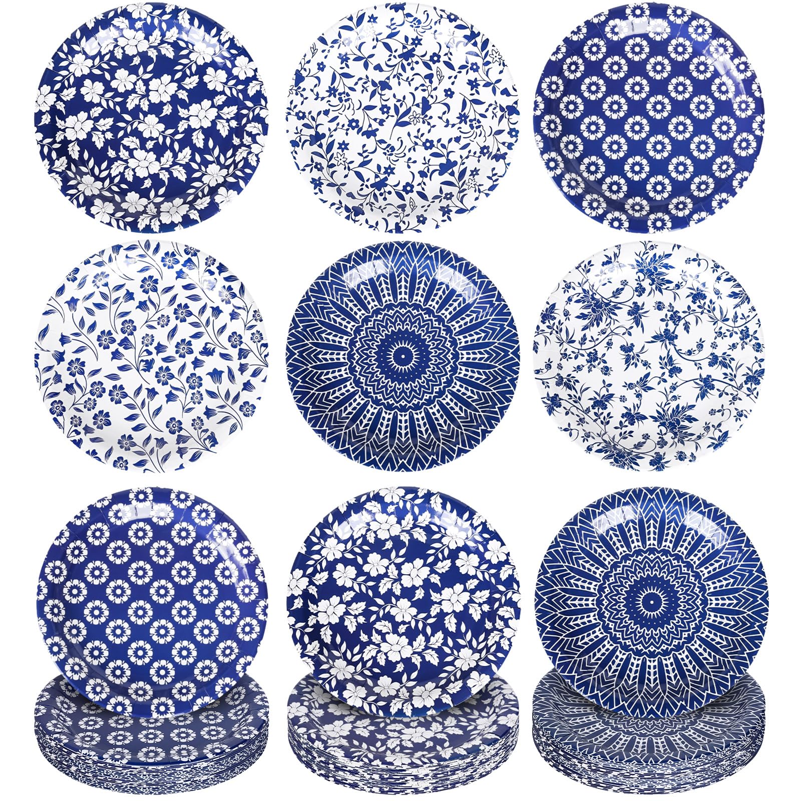 FYSUIMU 60 Pcs Blue White Flower Paper Plates Chinoiserie Floral Pattern Disposable Plates 9 Inch Party Tableware for Wedding Birthday Picnic Table