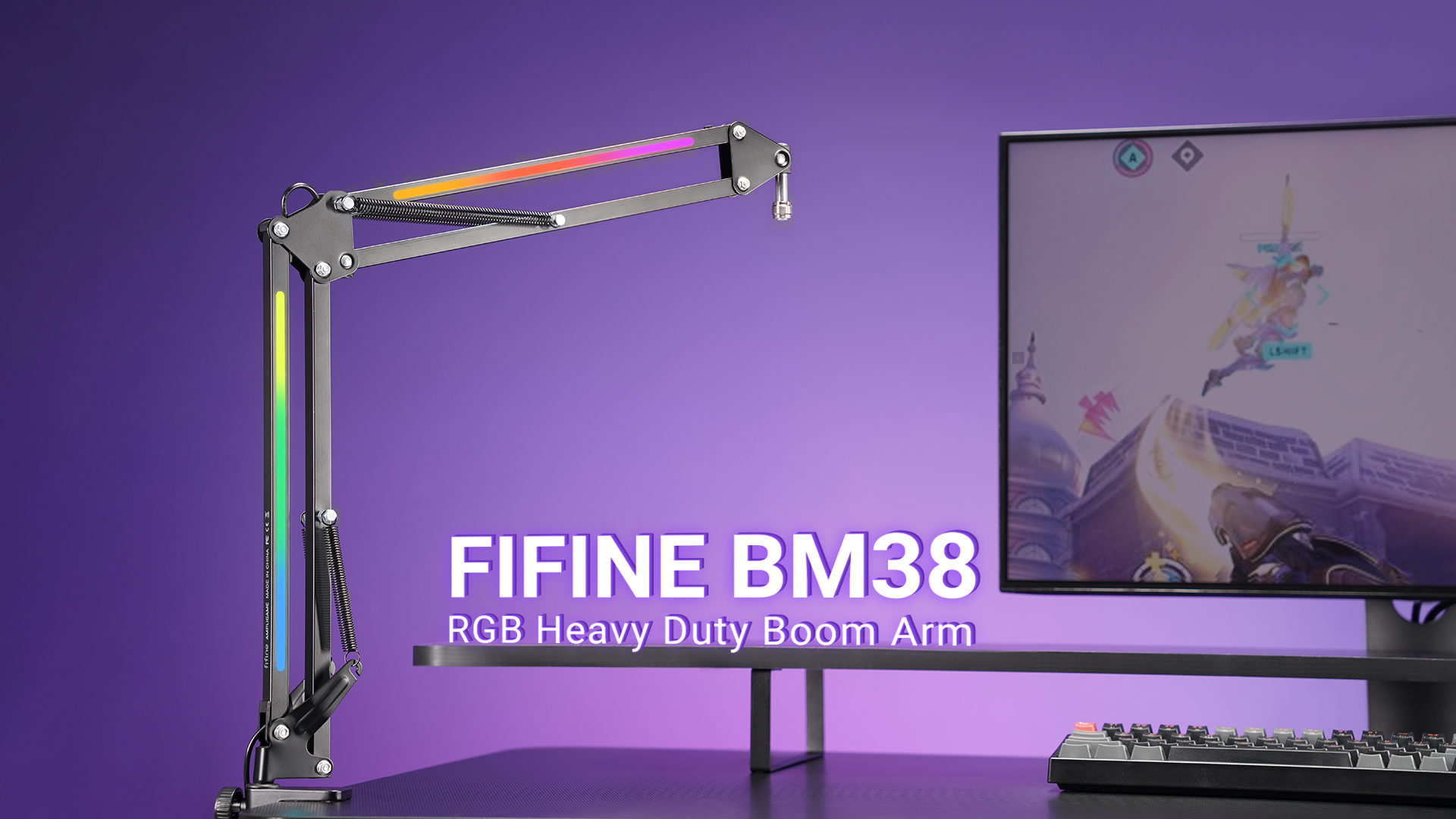 FIFINE BM38 RGBマイクアームスタンド Amazon.com: FIFINE AmpliGame BM38 Metal Microphone Boom Arm Stand