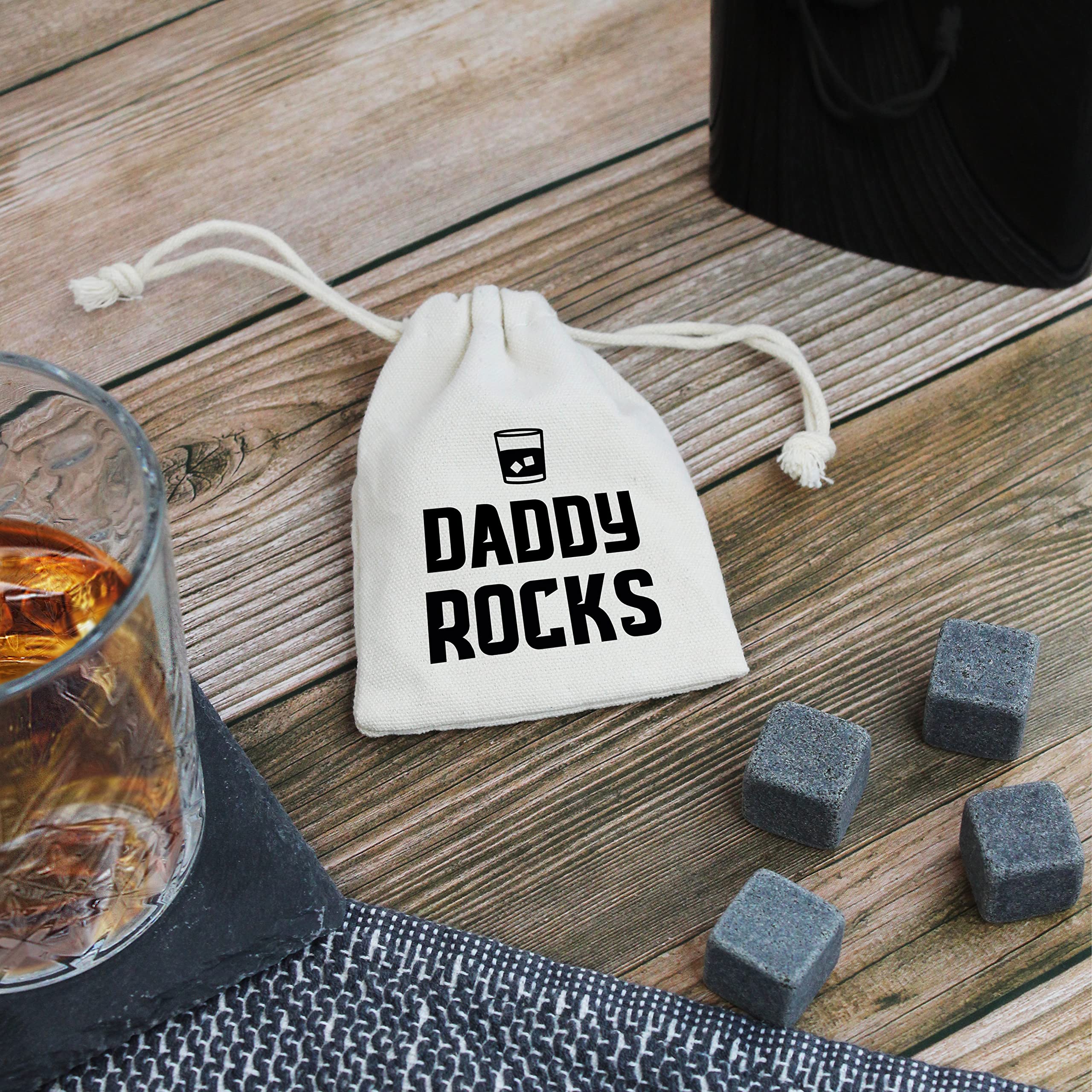 eBuyGB Daddy Rocks Whiskey Stones with Cotton Drawstring Bag & 4 Soapstone Reusable Ice Cubes Father's Day, Birthday Gift for Him, Dad